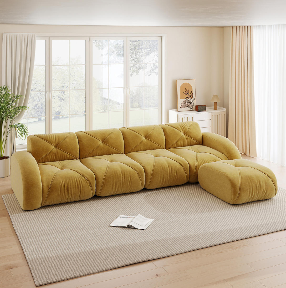 ECKSOFA 358/171/76 cm modular gelb aus Chenille mit flexiblem Aufbau - Gelb, Textil (171/358cm) - OKWISH