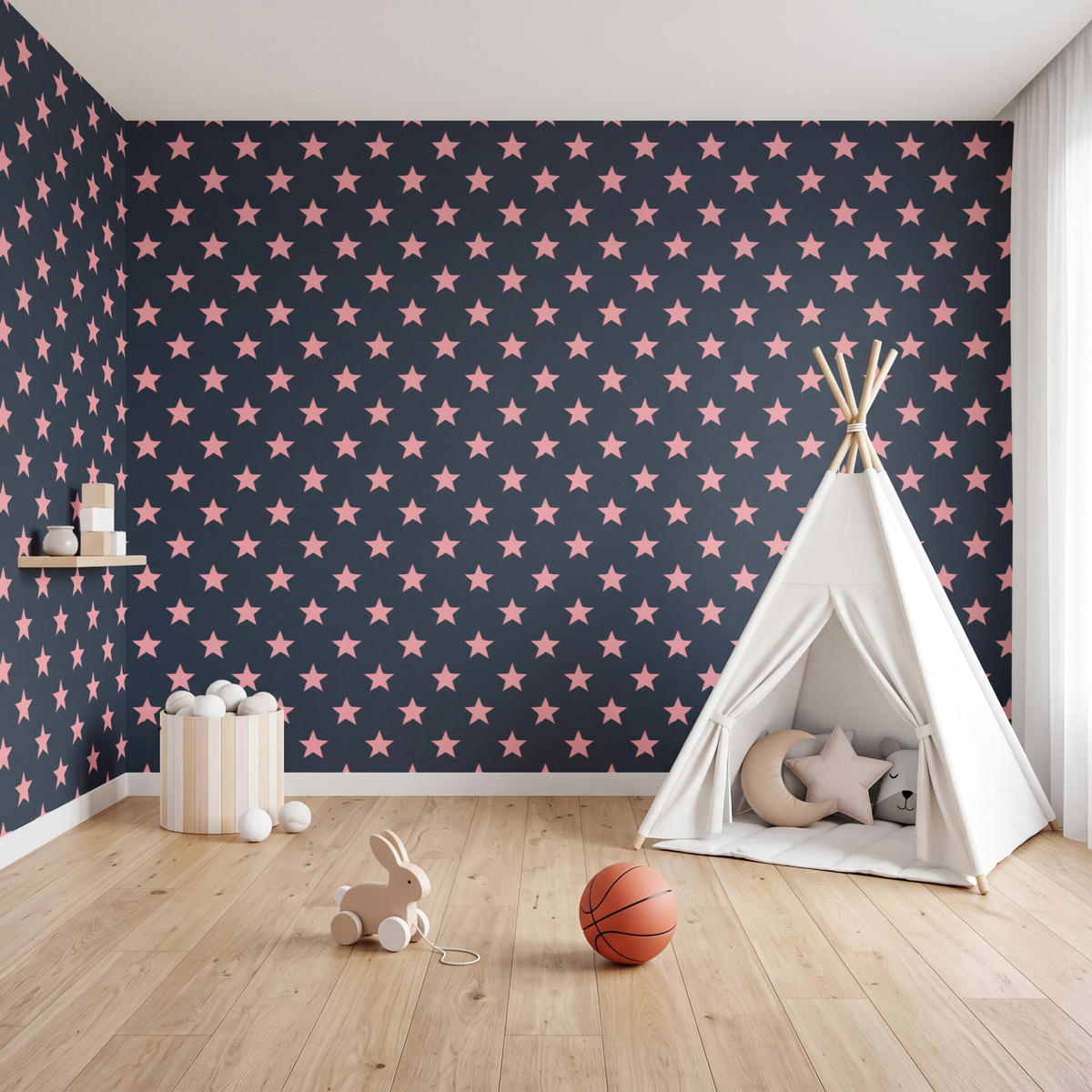 KINDERTAPETE - Muster - Sterne - Rosa - 400x220 cm - Anthrazit, Papier (400/220cm) - OnlyWow
