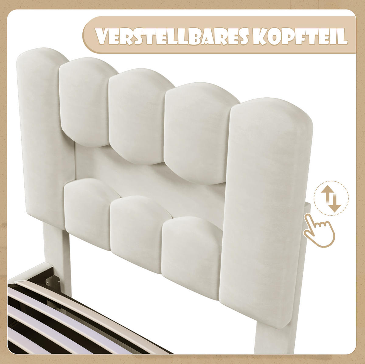 POLSTERBETT 90/200 cm beige aus Samt mit LED und Stauraum - Beige, Textil (90/200cm) - OKWISH