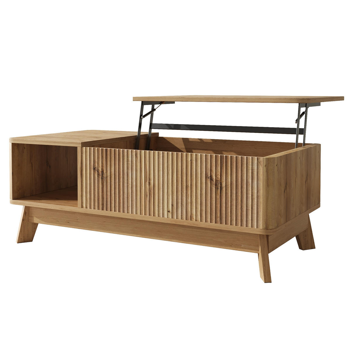 COUCHTISCH in Natur aus MDF – mit Wellenoptik, Stauraum und offenem Seitenfach - Naturfarben, Holzwerkstoff (48/95/50cm) - CHICFURN
