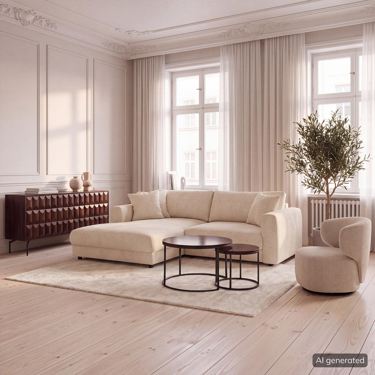 ECKSOFA mit Longchair - Beige/Schwarz, Holz/Kunststoff (238/183cm) - home24