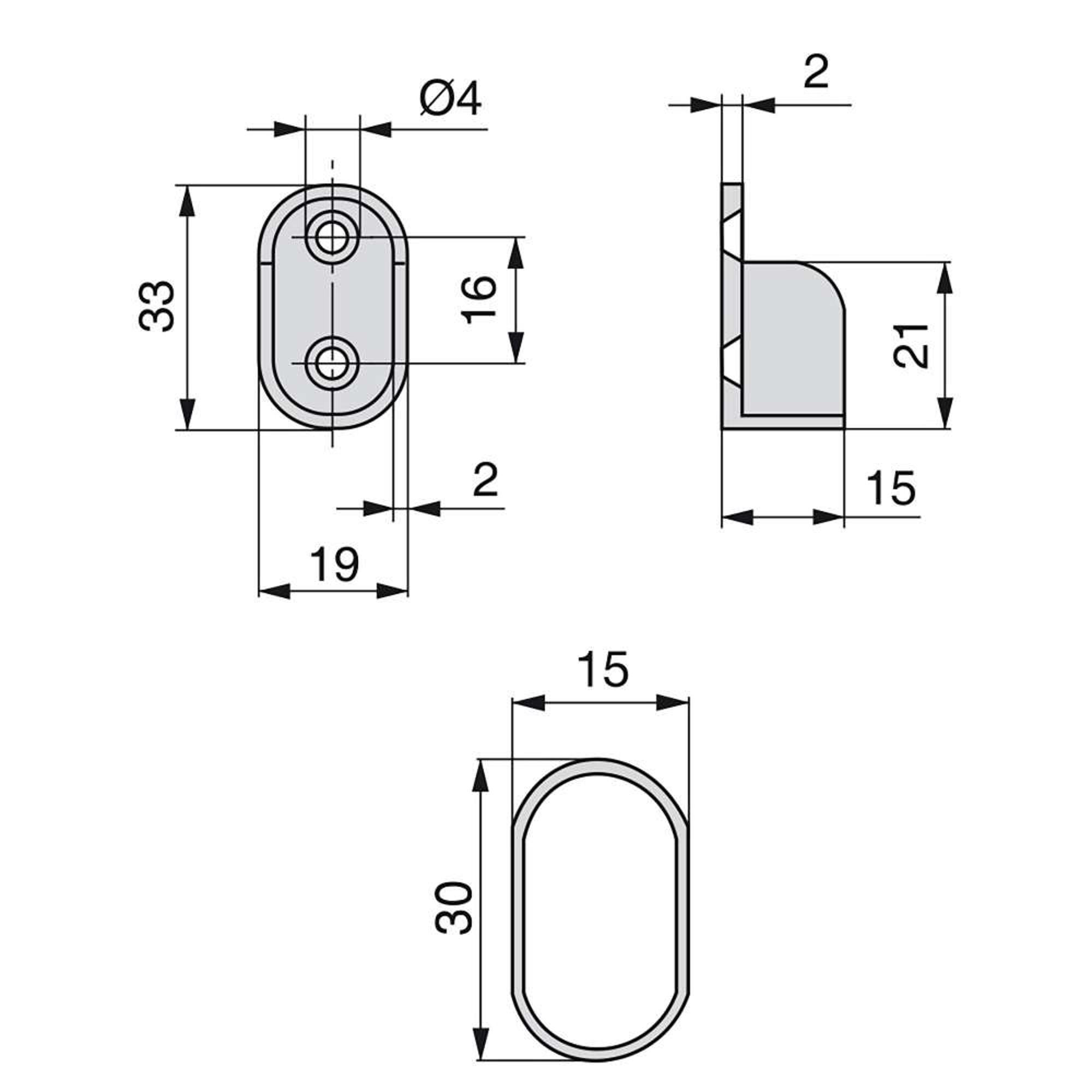KORPUSSCHIENEN Ovale, 30x15mm, Länge 0,95m mit Halterungen, Stahl und Zamak, Verchromt 2er-set - Chromfarben, Metall (95cm) - EMUCA