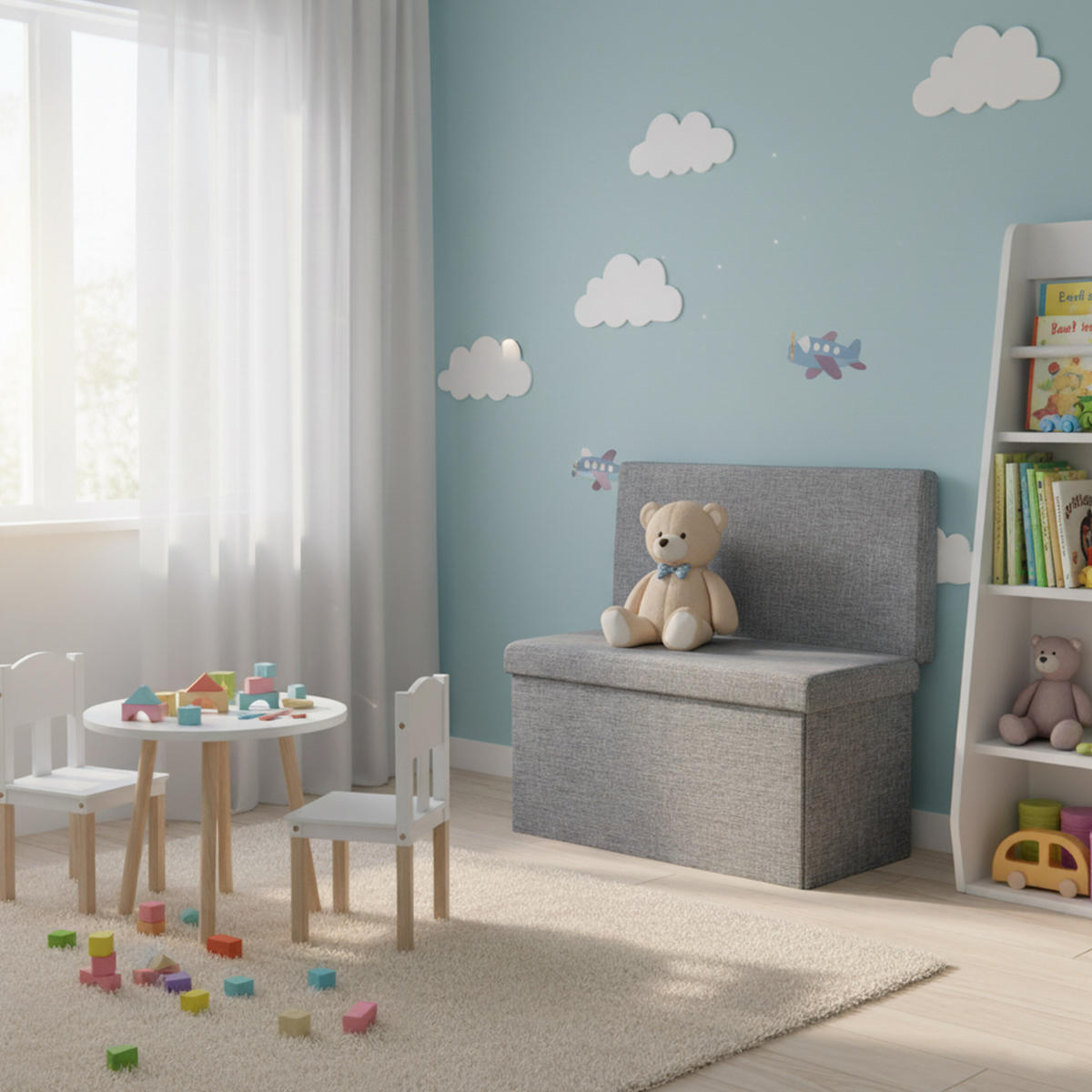 FALTBARER Sitzhocker - Grau, Holzwerkstoff/Textil (76/73/38cm) - Relaxdays