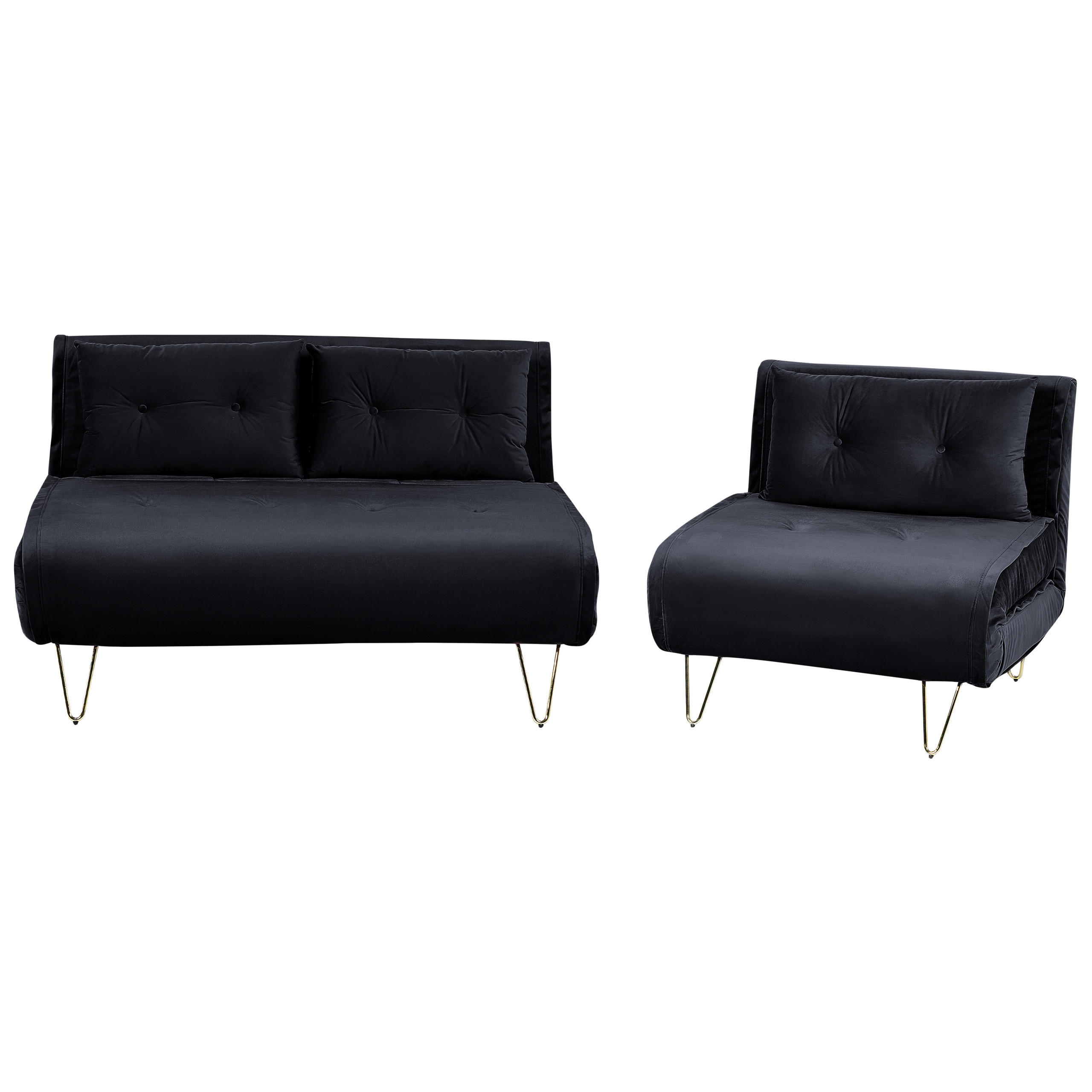 3-SITZER SOFA SET Samtstoff Schwarz Vestfold - Schwarz, Textil (130/78/81cm) - Beliani