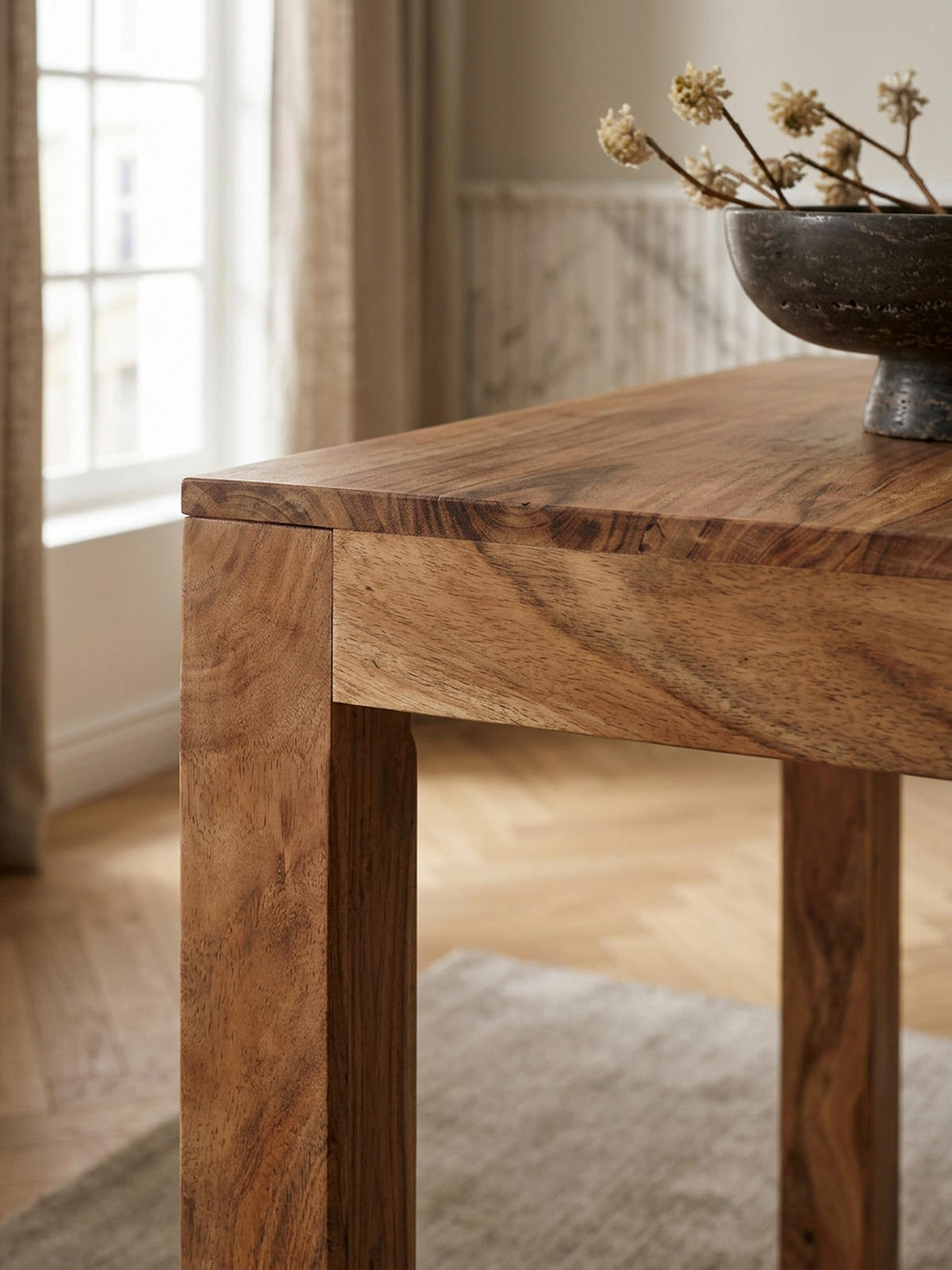 ESSTISCH Massivholz Akazie Rechteckig Handgefertigt NAKO, Beige 80x80x76 cm - Hellbraun/Beige, Akazienholz/Holz (80/80/76cm) - KADIMA DESIGN