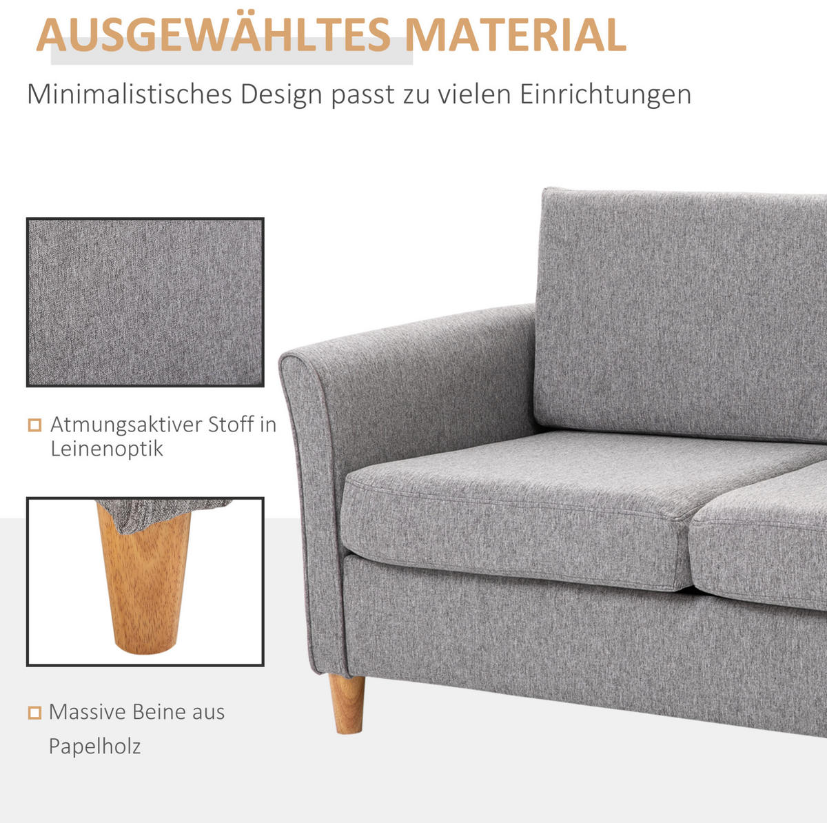 2-SITZER Sofa Leinenbezug mit abnehmbaren Bezügen 141/70/78 cm Hellgrau - Hellgrau, Textil (70/78/141cm) - Redom
