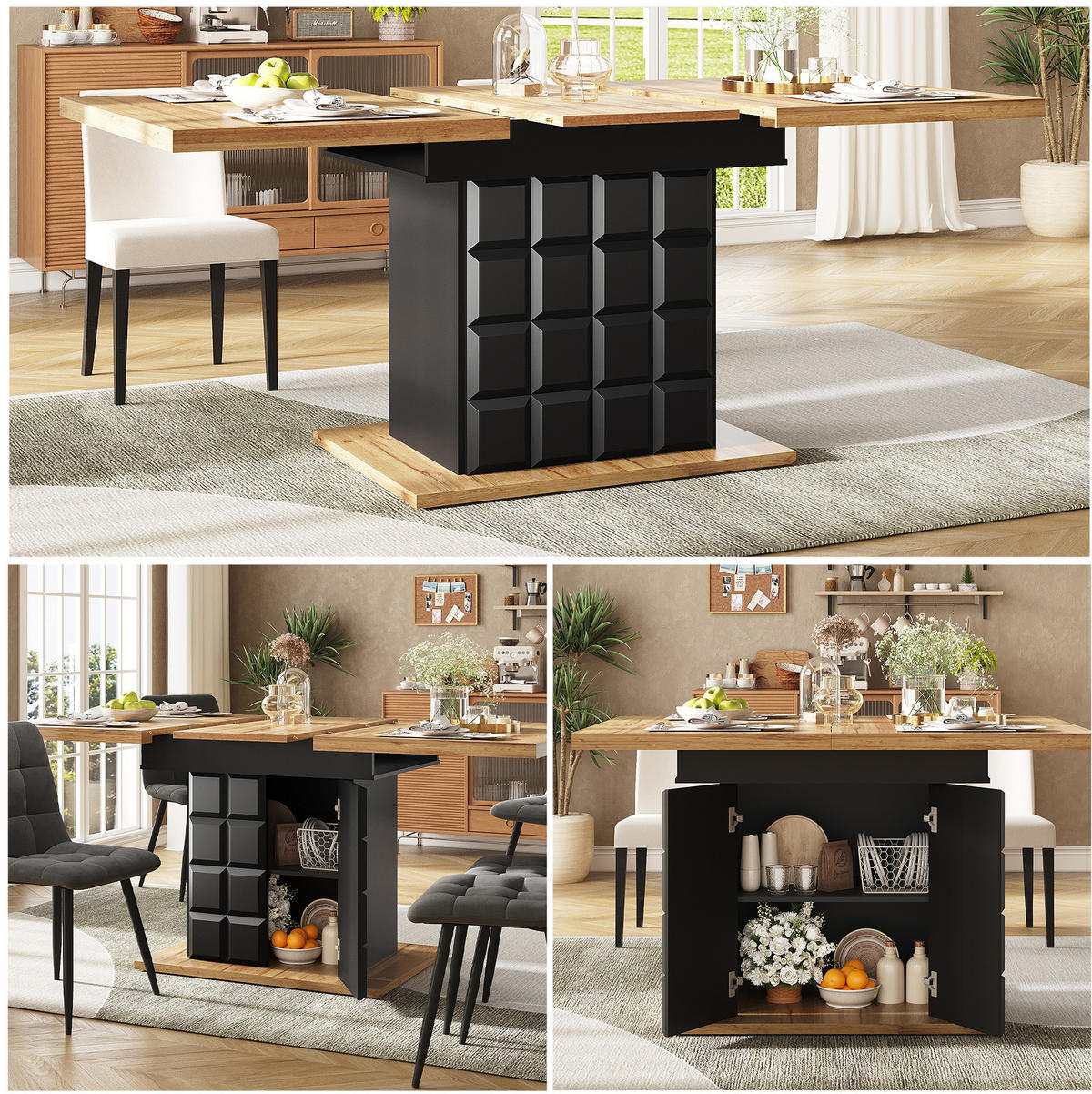 ESSTISCH ausziehbar 110-140 x 80 cm MDF Metall Black/Natural - Schwarz, Holzwerkstoff (140/80/75cm) - Meubliv