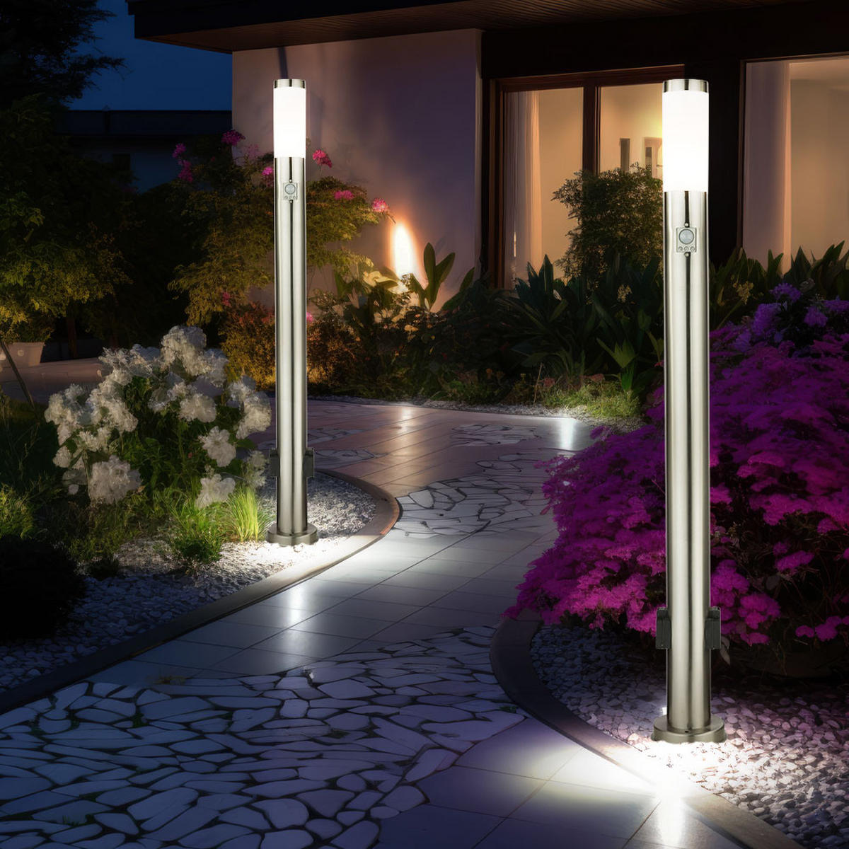 LED STEHLAMPE BOSTON Silber Modern 2er Set - Silberfarben, Metall (7.6/7.6/110cm) - Globo Lighting