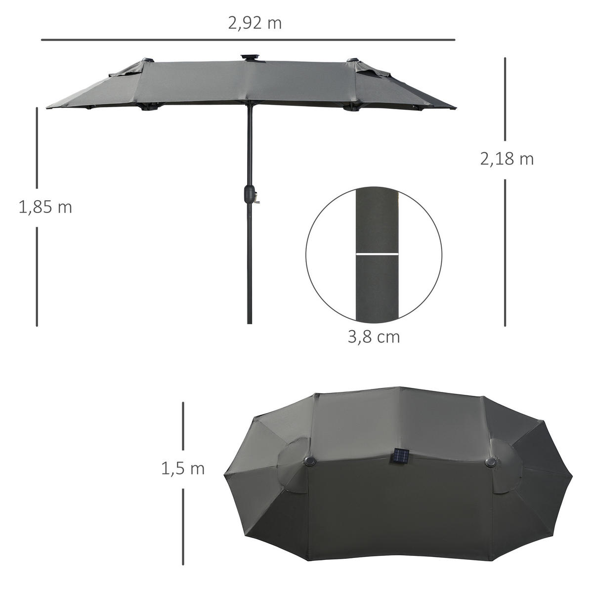 SONNENSCHIRM Doppel oval dunkelgrau - Grau, Metall (150/292cm) - ComfortXL