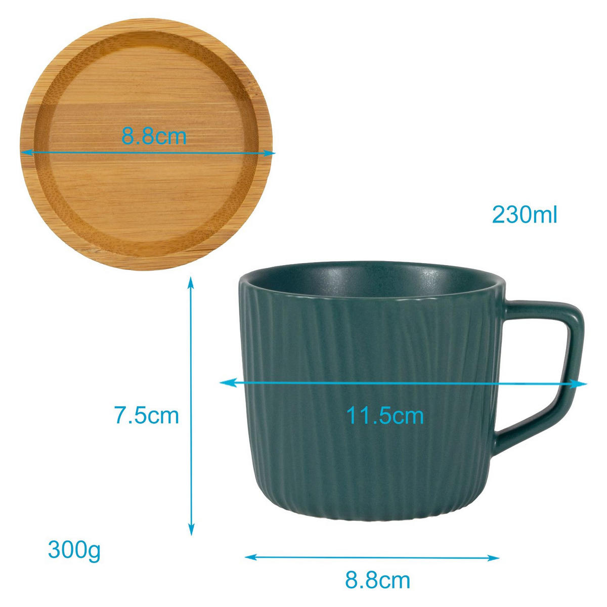 KAFFEETASSE TEETASSE (4er-Set) - Grün, Keramik (8.8/8/36cm) - Intirilife
