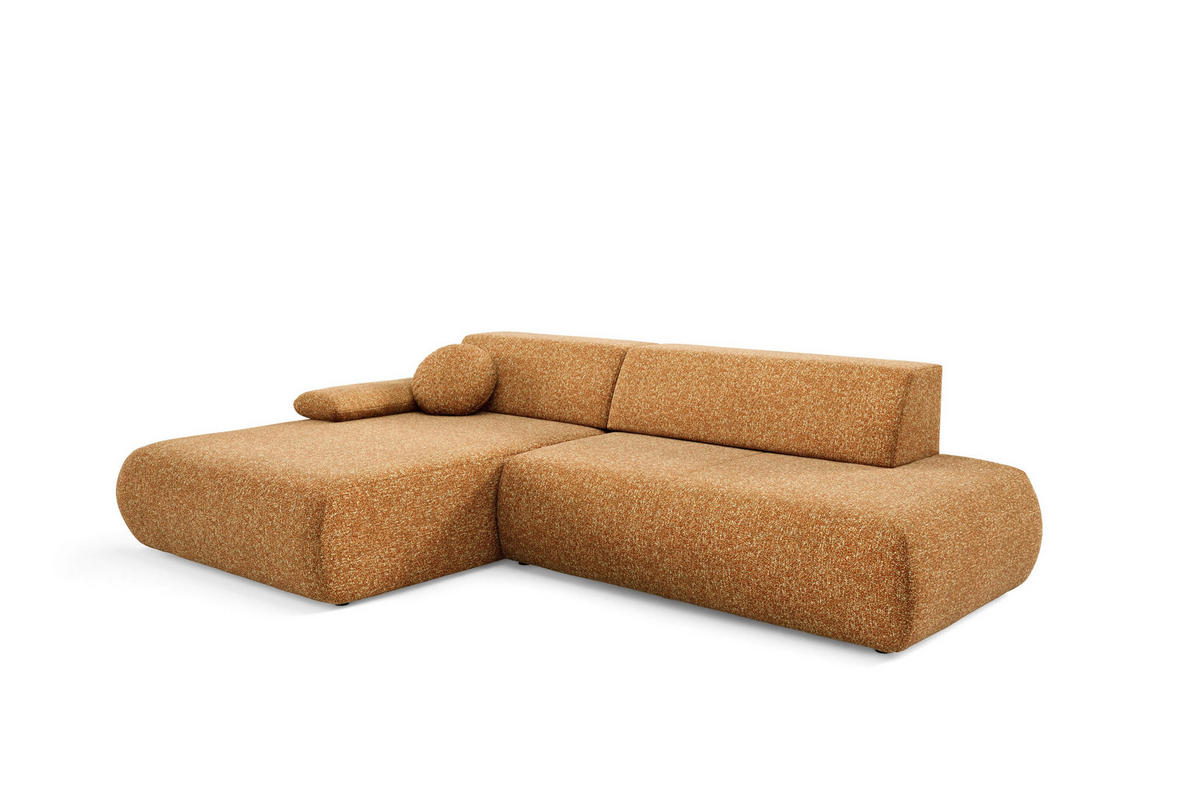 ECKSOFA DELTA L-S Braun Geflochtener Stoff mit Schlaffunktion - Braun, Holz (286/173.5cm) - MASSENO