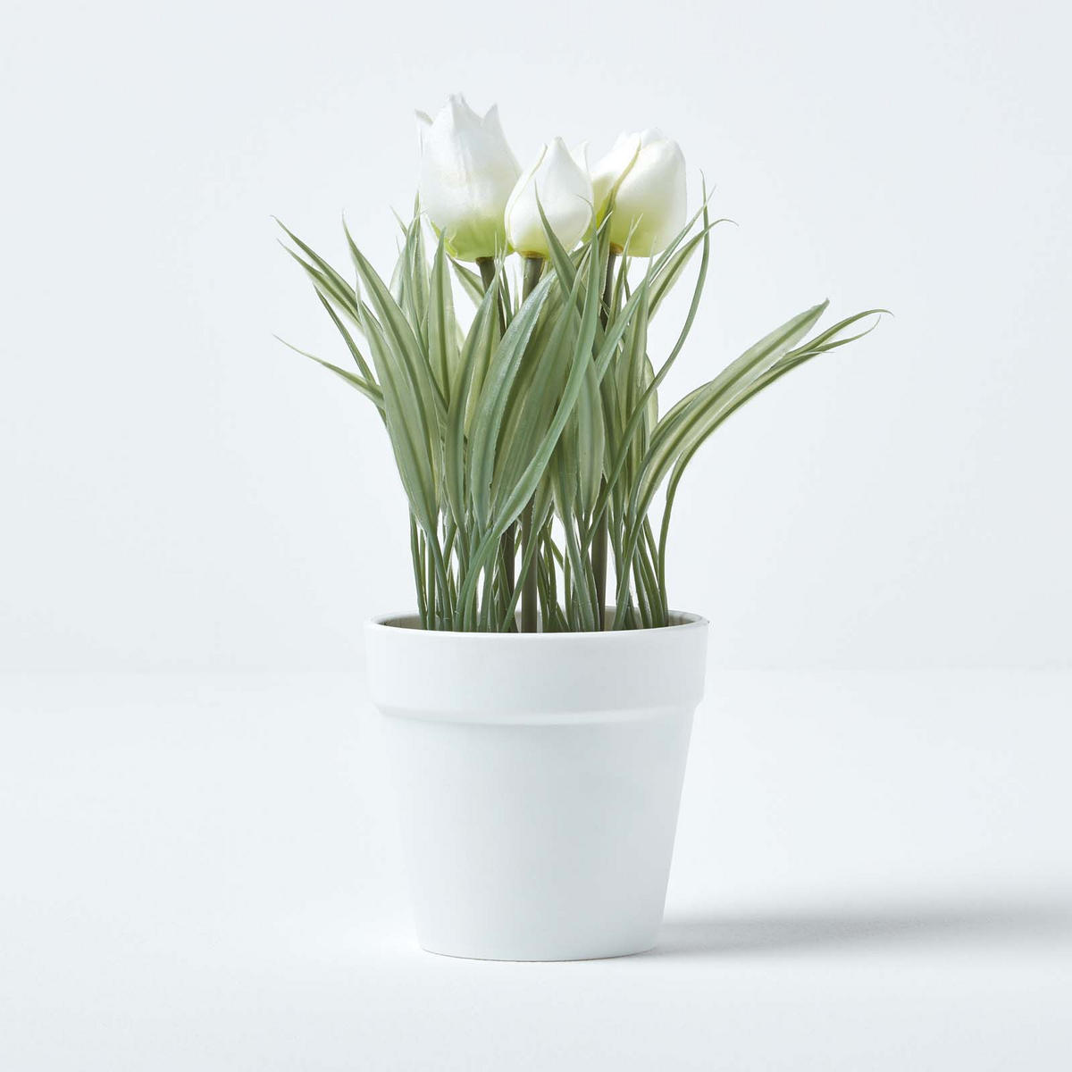 KUNSTBLUMEN Tulpen weiß im Blumentopf, 22 cm - Weiß, Kunststoff (22cm) - Homescapes