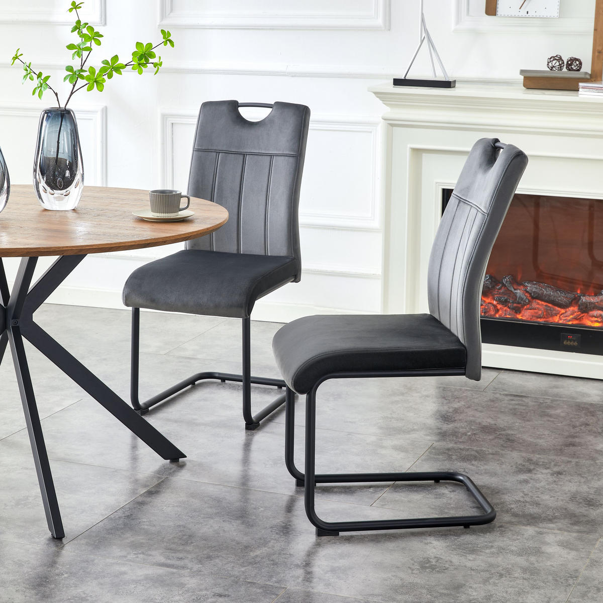 SCHWINGER-STUHL 2er Set Lyon Stühle in Anthrazit - gemütliches Design - B/H/T: 43x98x61 cm - Anthrazit, Textil (61/98/43cm)