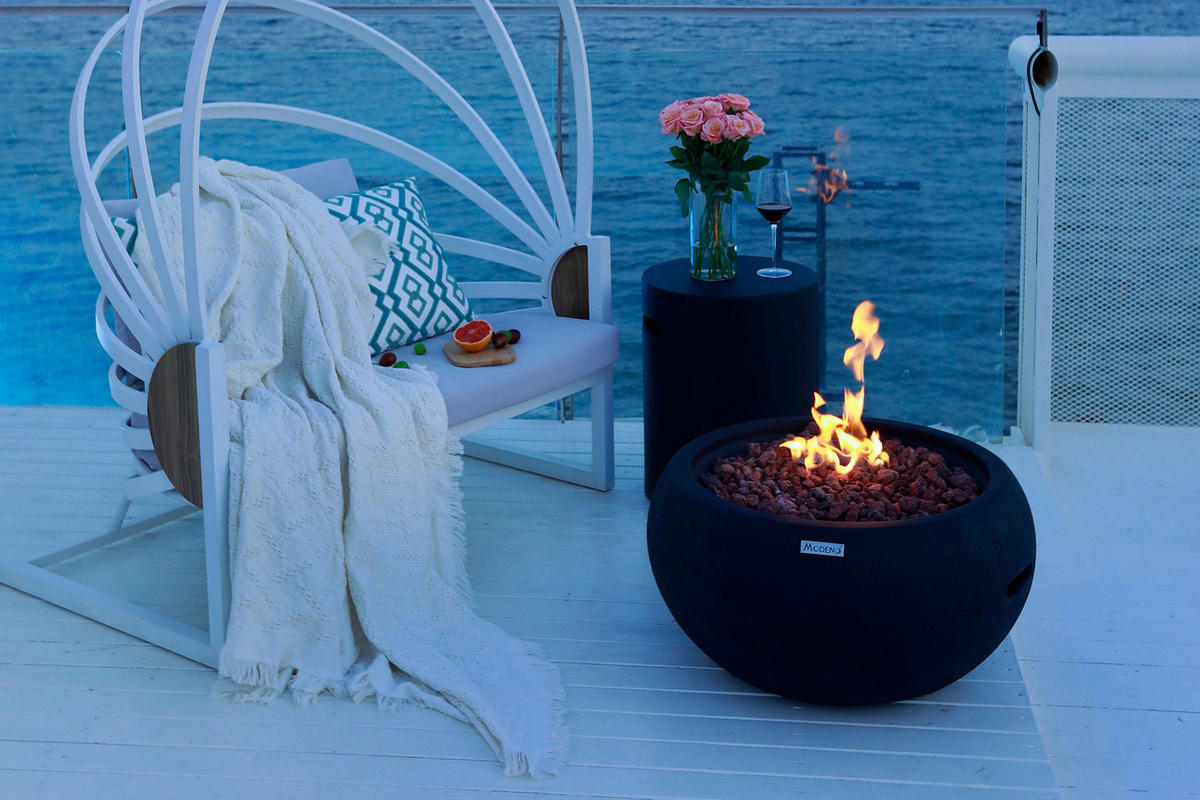 FEUERTISCH York Gasfeuerstelle aus GFRC-Beton 68/68/36 cm - Schwarz, Stein (68/36/68cm) - Elementi