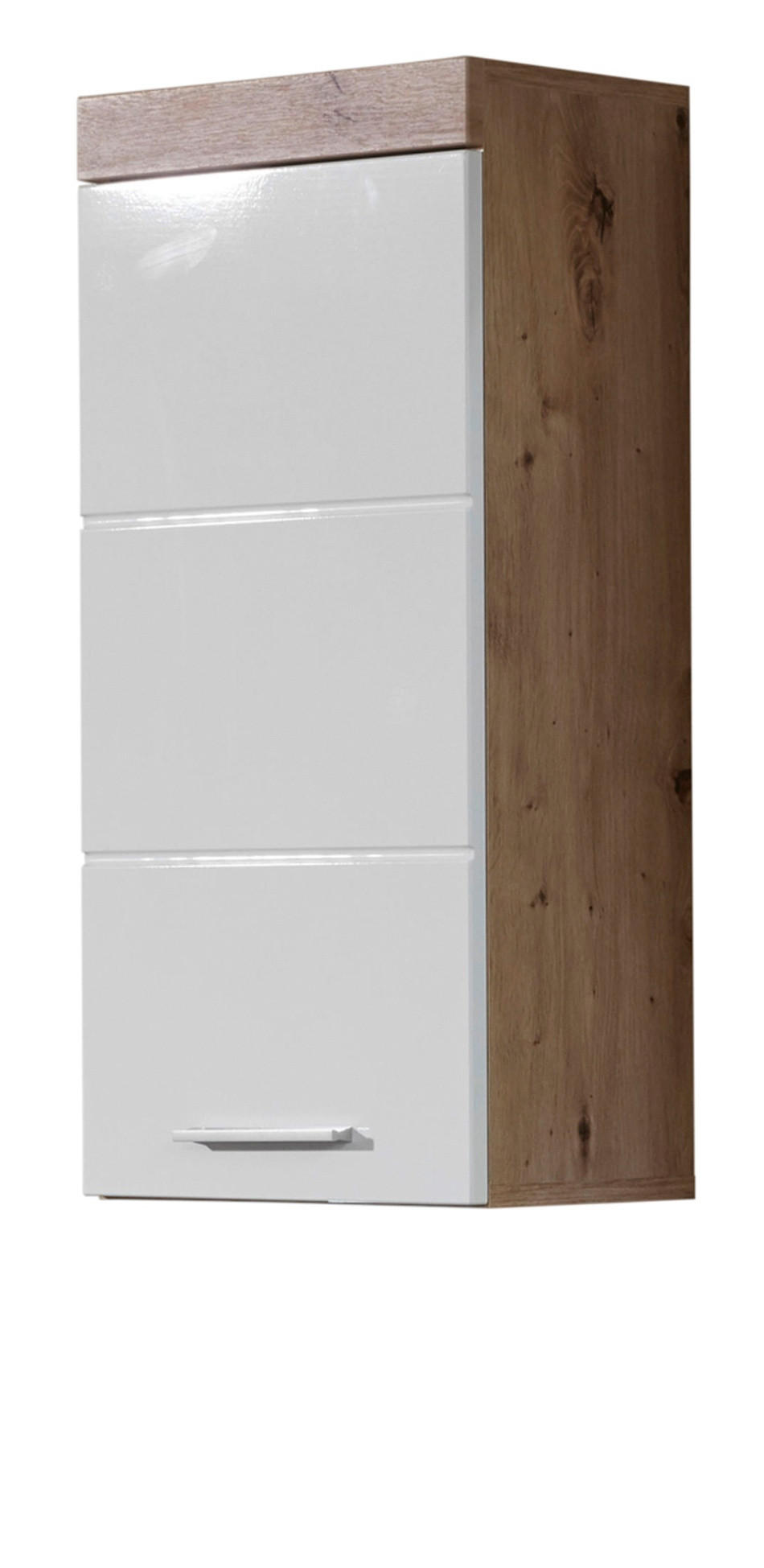 HÄNGESCHRANK weiß Hochglanz, Asteiche 37 x 77 cm, Badschrank hängend - Eichefarben/Weiß, Holzwerkstoff/Kunststoff (37/77/23cm) - Top.Furn