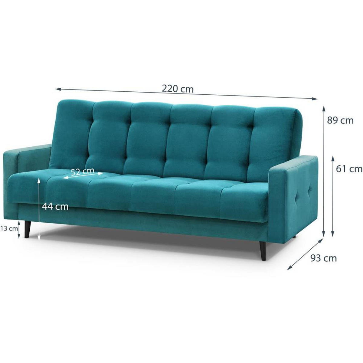 3-SITZER Schlafsofa Nancy Bis türkis - Türkis, Holz/Textil (220/89/93cm) - Beautysofa