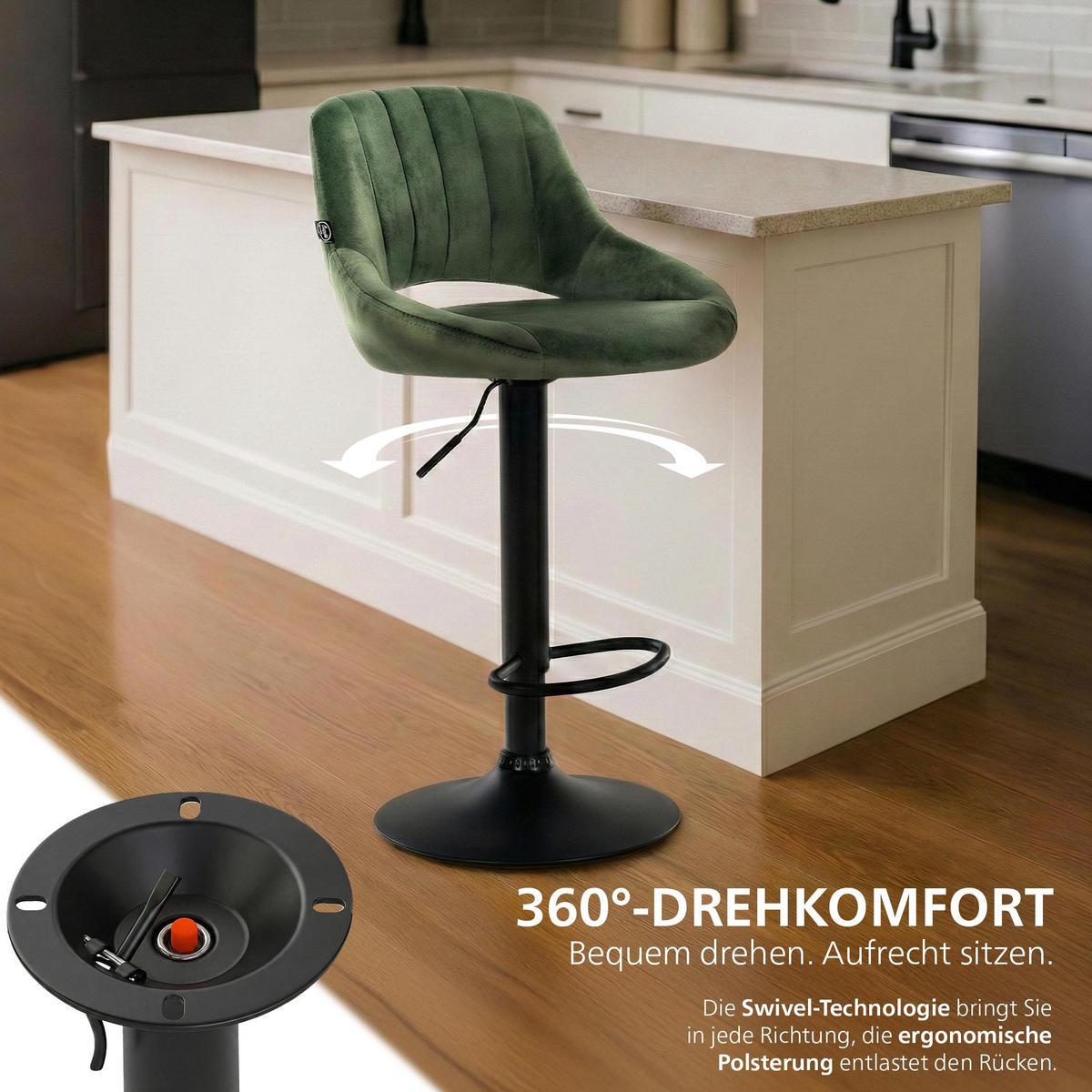 BARHOCKER Samt Grün - Schwarz/Grün, Textil/Metall (47/85/48cm) - CLP