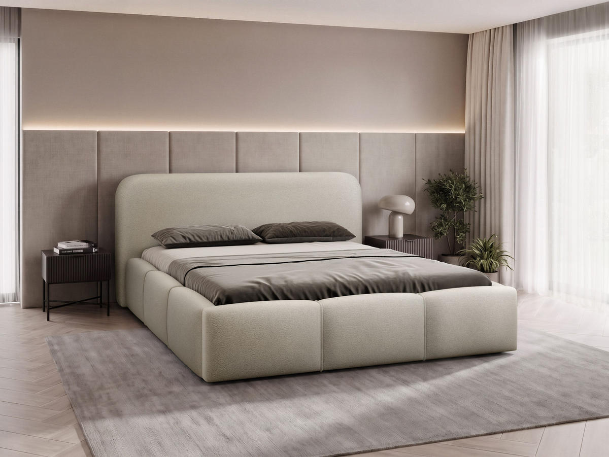 POLSTERBETT Stokre - Beige/Schwarz, Holz/Holzwerkstoff (180/200cm) - MIRJAN24