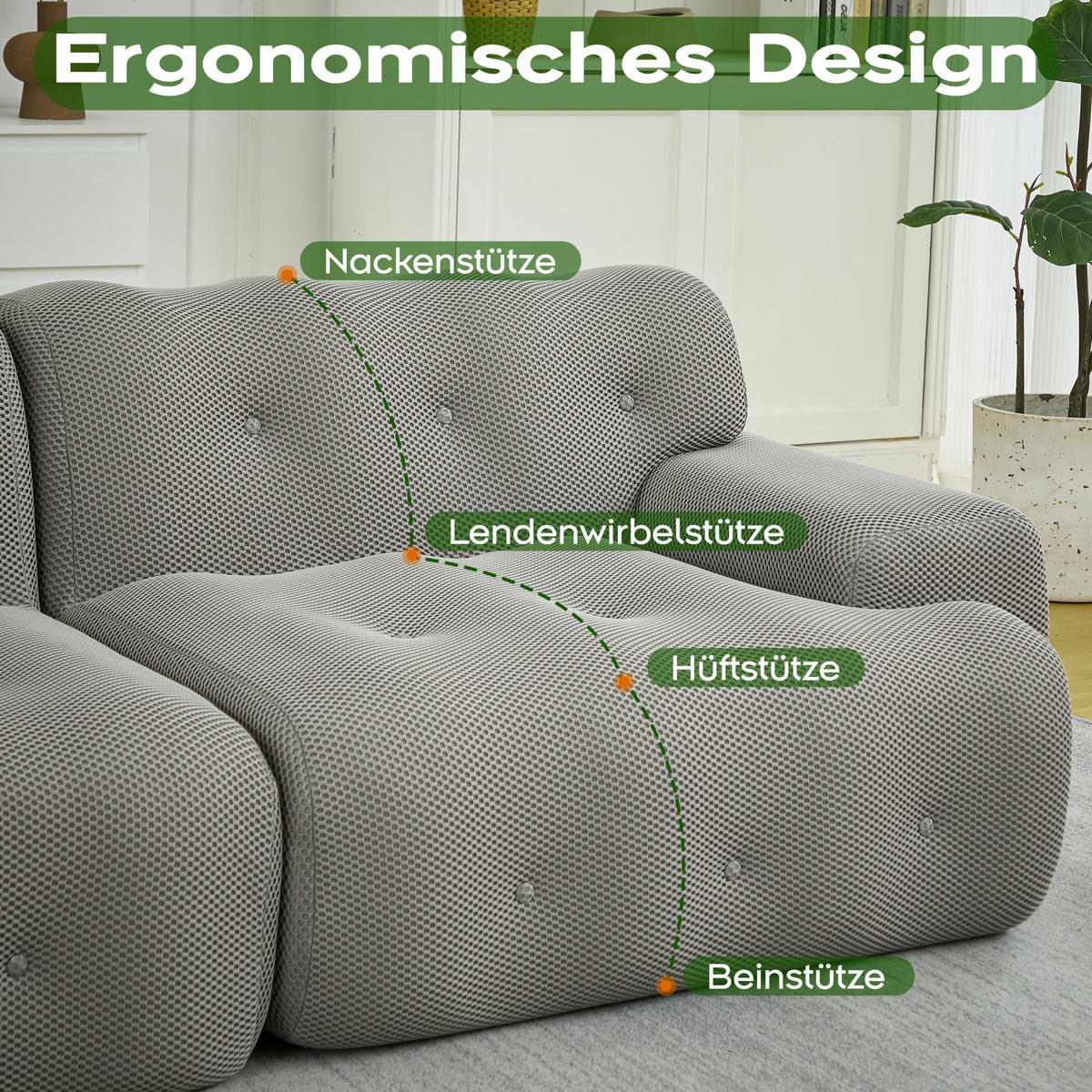 2-SITZER-SOFA 224/104/66 cm aus Stoff mit breiten Armlehnen und Knopfheftung, Grau - Grau, Textil (224/66/104cm) - Redom