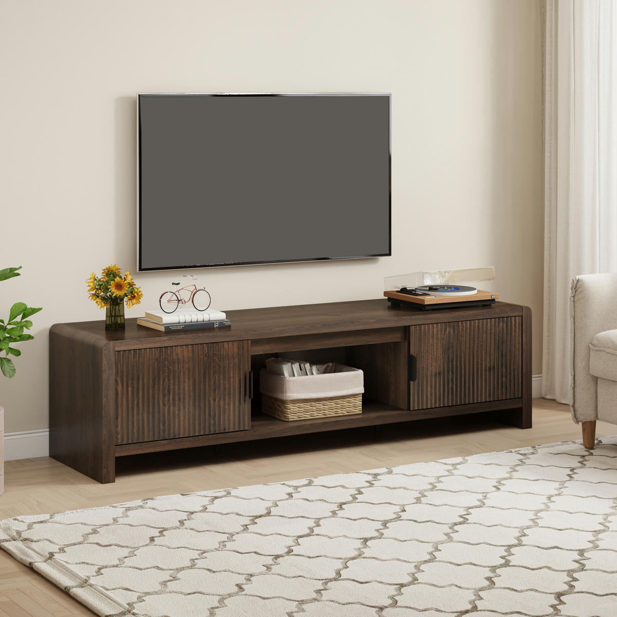 SKŘÍŇ NA TELEVIZOR Lukkodso - barva vlašského ořechu, kompozitní dřevo (150/40/40cm) - [en.casa]