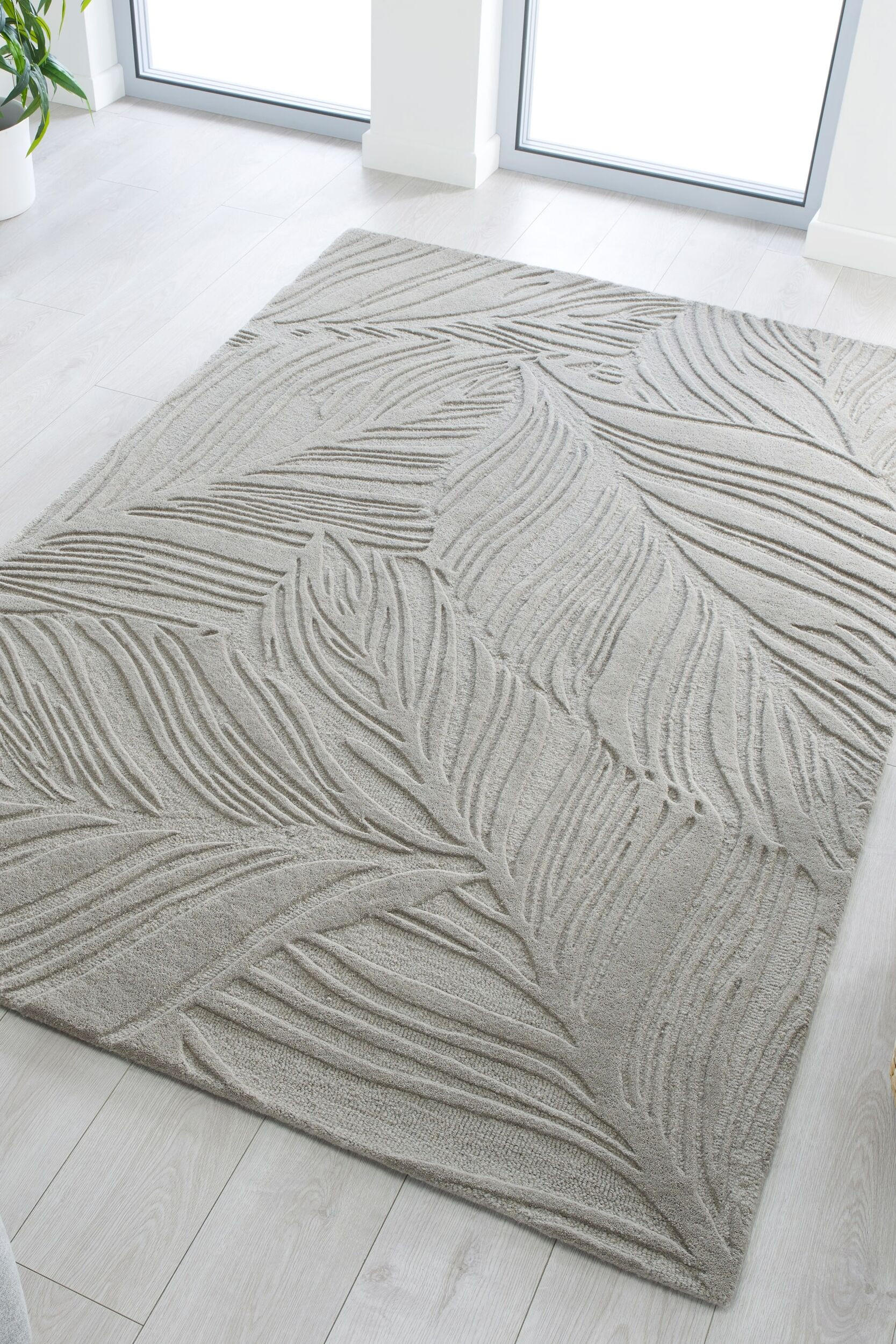 WOLLTEPPICH Blatt-Design, handgetuftet LEVEN LEE, Grau 160x230 cm - Grau, Textil (160/230cm) - KADIMA DESIGN