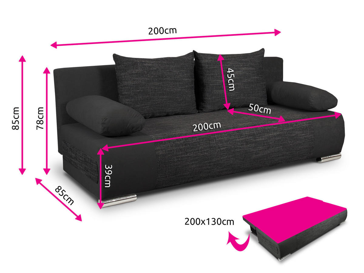 SCHLAFSOFA Naki - Silberfarben/Braun, Holz/Kunststoff (200/85/85cm)