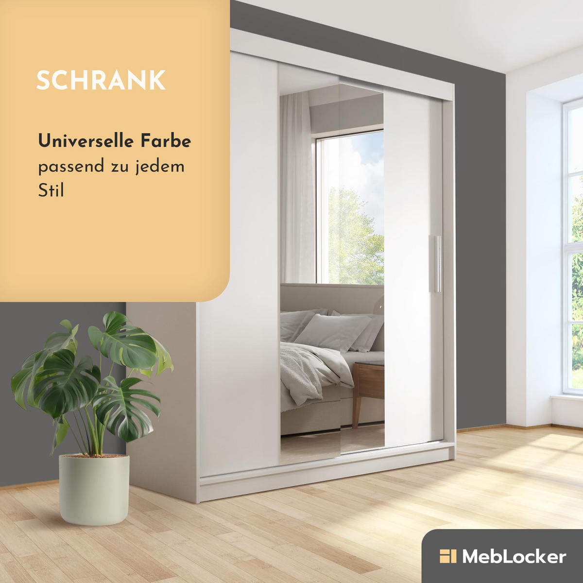 SCHIEBETÜRENSCHRANK mit Spiegel Weiß - Weiß, Holzwerkstoff (215.5/180/59cm) - MebLocker