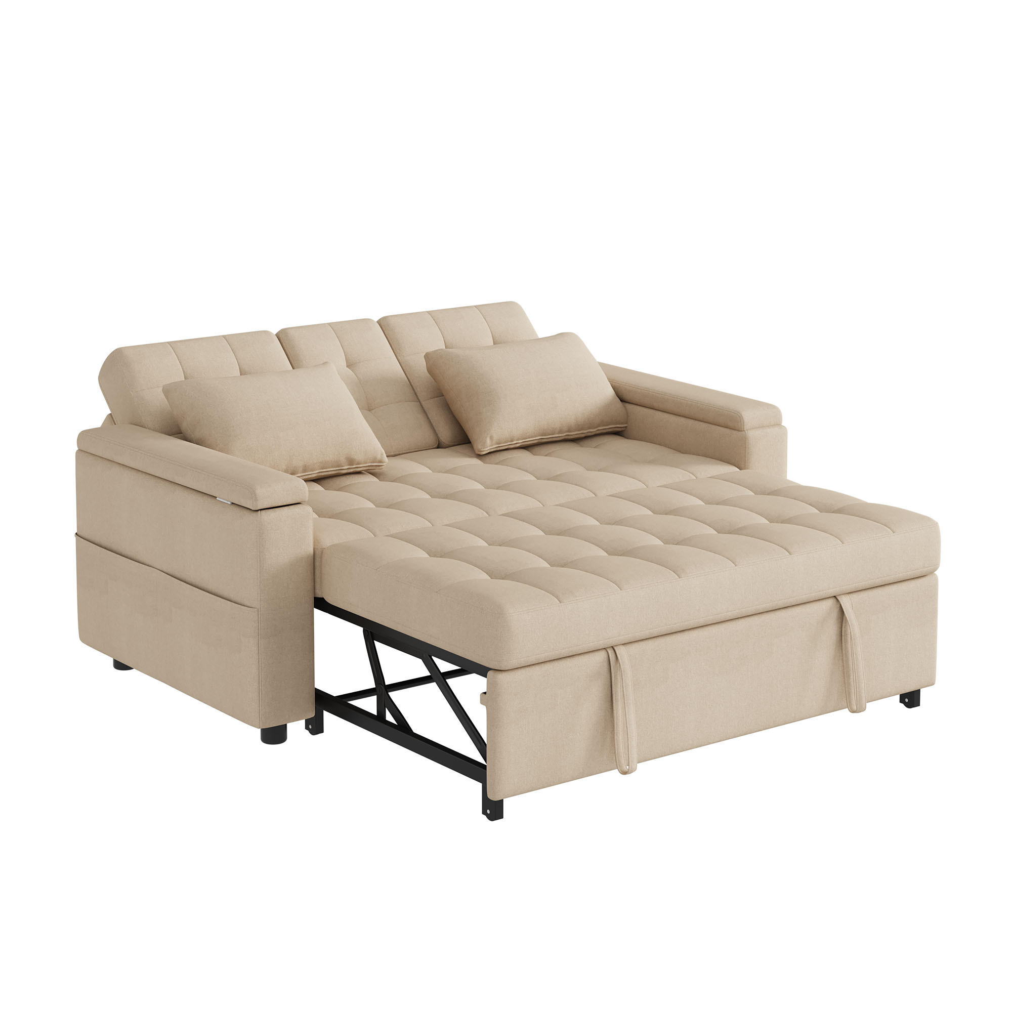 SCHLAFSOFA 2-Sitzer mit Stauraum und Rückenlehne, Beige - Beige, Textil (159/92/142.5cm)