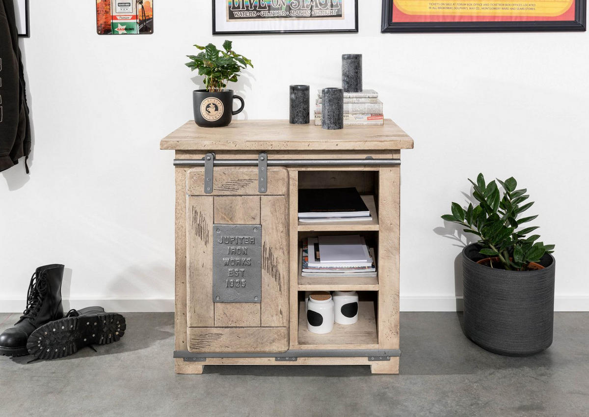 KOMMODE Mango 70x45x70 whitewash lackiert RAILWAY #324 - Beige, Holz (70/70/45cm) - Massivmoebel24