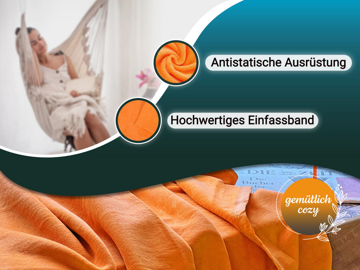 KUSCHELDECKE, 150x200 cm, 60% Baumwolle, 40% Polyacryl, Orange - Orange, Naturmaterialien (150/200cm) - Zollner