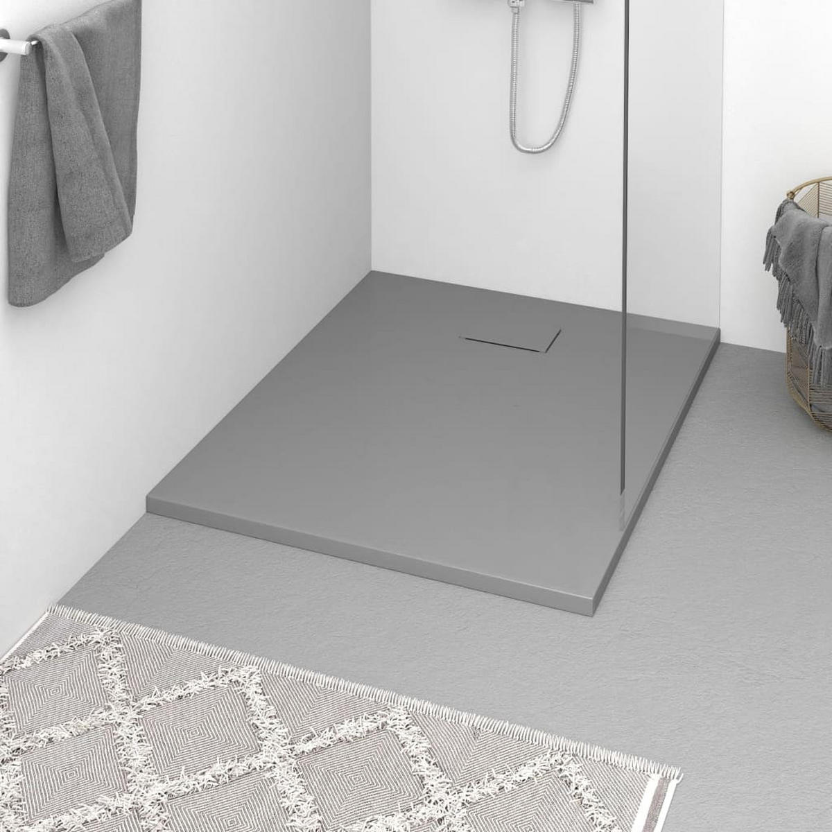 DUSCHWANNE Grau 100/80 Cm - Grau, Kunststoff (80/2.6/100cm) - vidaXL