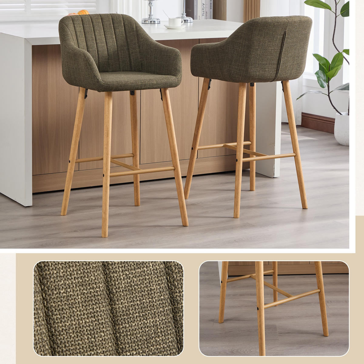 BARHOCKER,2ER-SET,BARSTÜHLE,KÜCHENSTÜHLE,LEINEN,GRÜN - Grün, Textil (55/104/51cm) - LVHOM