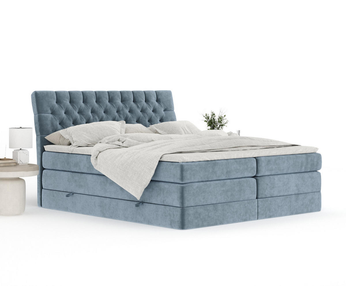 BOXSPRINGBETT Seraphine Blau Grau 140/200 cm - Blaugrau/Schwarz, Holz/Holzwerkstoff (140/200cm) - Maison de Reve