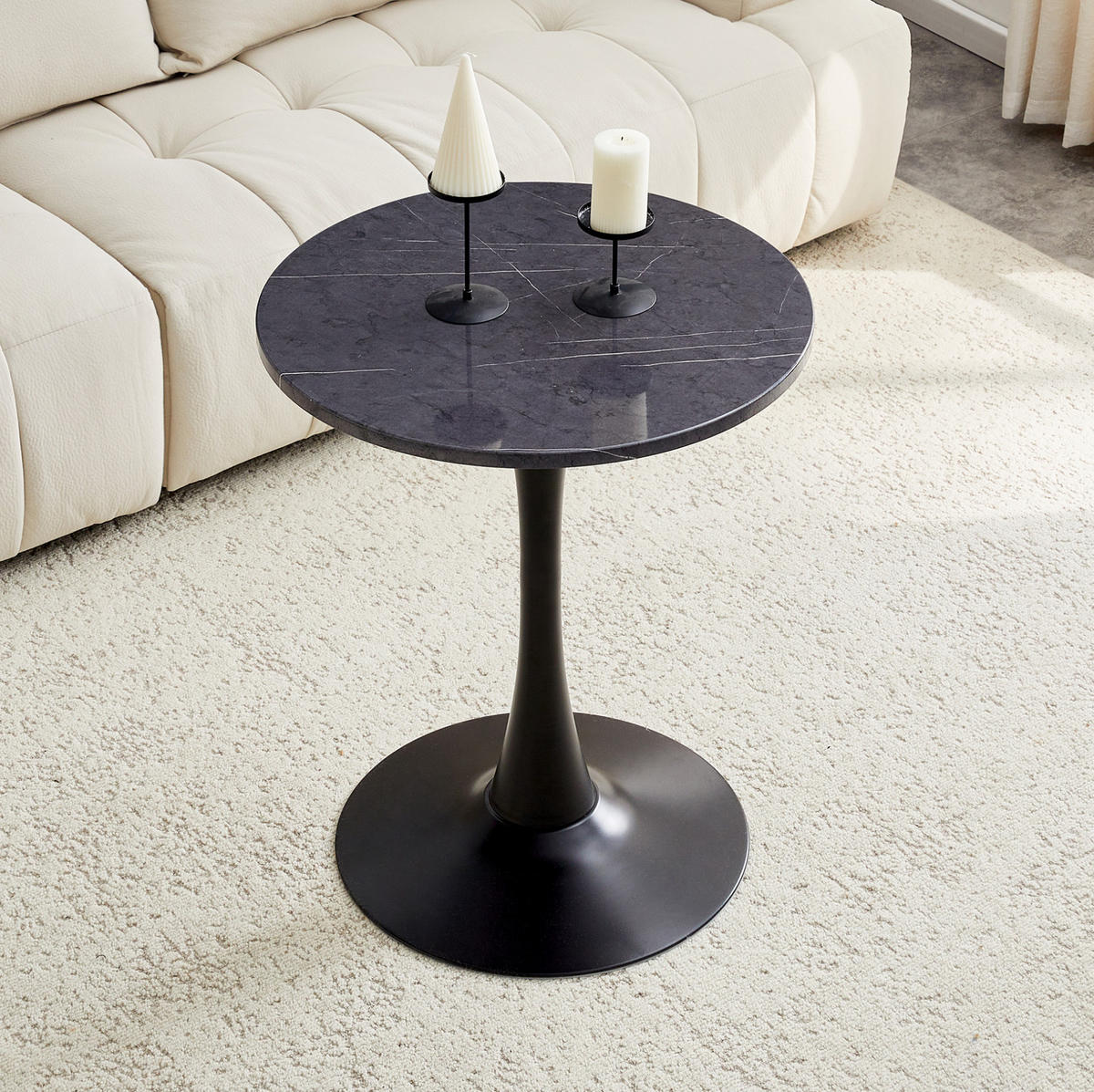 BEISTELLTISCH 60/60/72 cm in runder Form mit thermoformierter Tischplatte und Metallgestell, Schwarz - Schwarz, Holzwerkstoff (60/60/72cm) - Redom