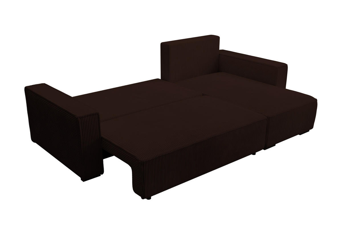 ECKSOFA CUDDY L, Eckcouch in L-Form mit Schlaffunktion und Bettkasten, Farbe: Dunkelbraun, Cordstoff, Ottomane Rechts - Dunkelbraun, Textil (240/140cm) - Storez24