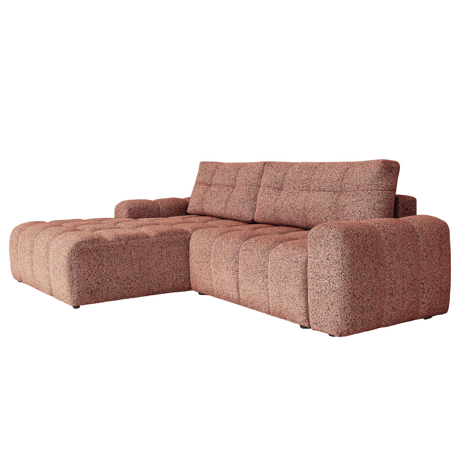 ECKSOFA mit Schlaffunktion - Strukturstoff - Beige/Rot, Kunststoff/Textil (268/184cm) - home24