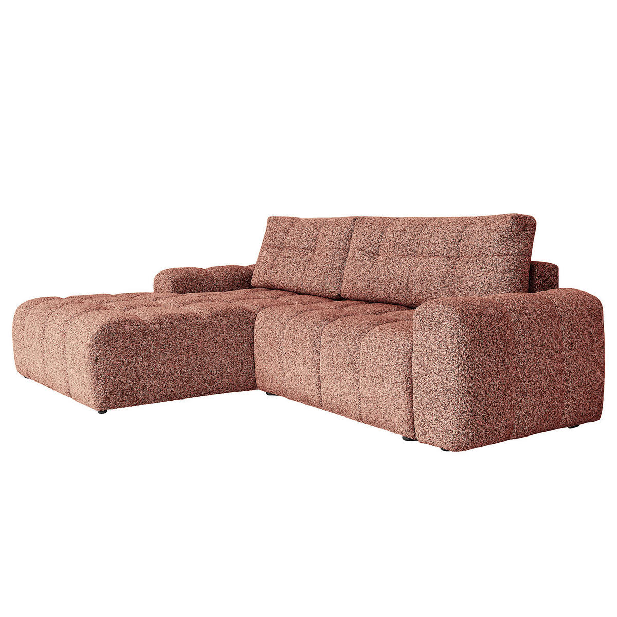 ECKSOFA mit Schlaffunktion - Strukturstoff - Beige/Rot, Kunststoff/Textil (268/184cm) - home24