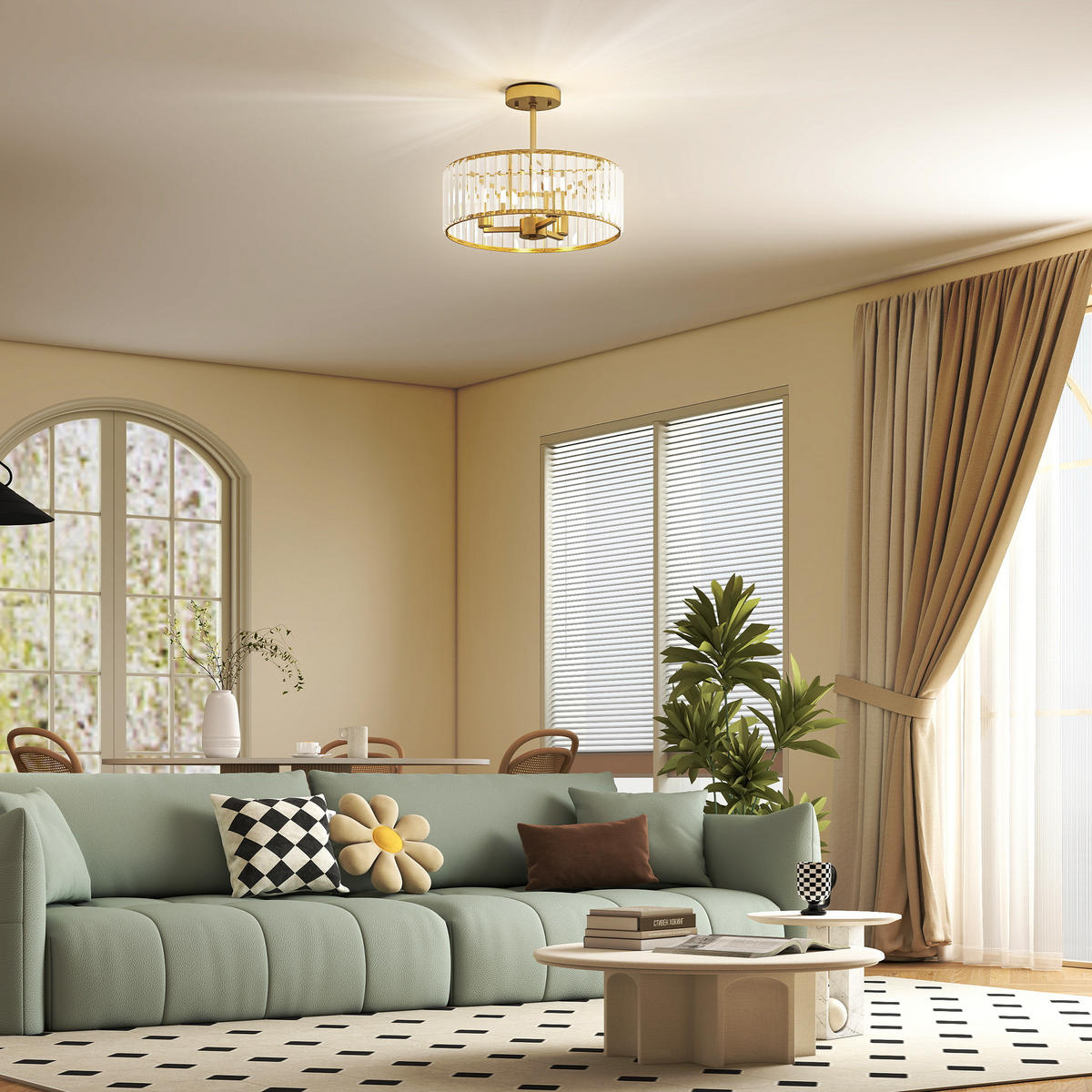 Deckenleuchte Metall Kristall Gold - Goldfarben, Metall (39/39/32cm) - HOMCOM