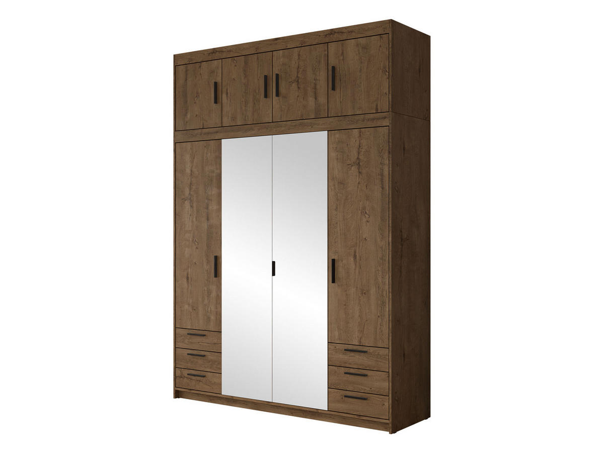 KLEIDERSCHRANK Elena 4D6S + Schrankaufsatz - Eichefarben/Schwarz, Holzwerkstoff/Kunststoff (177/246/53cm) - MIRJAN24