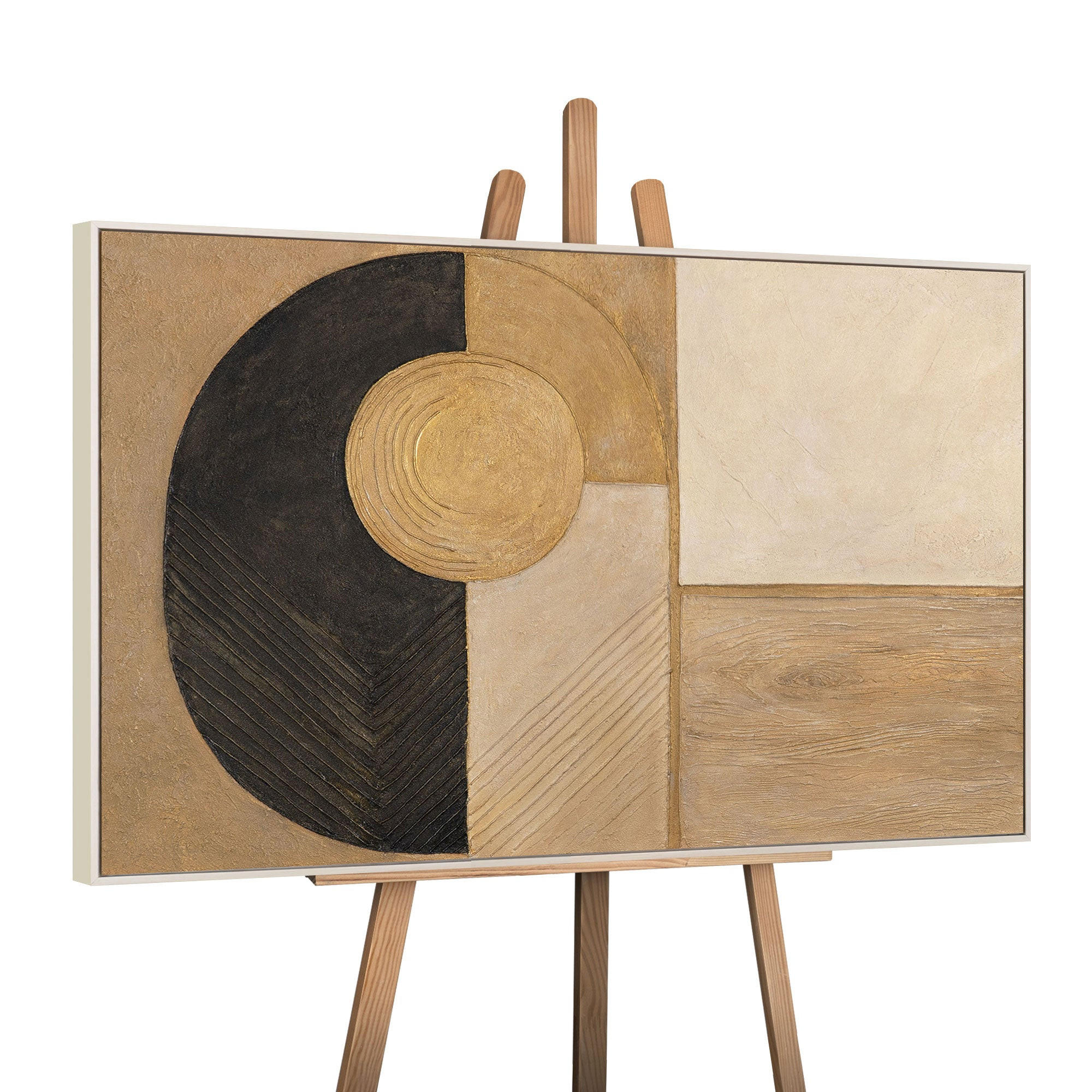 GEMÄLDE Form und Textur Schattenfugenrahmen Beige 140x100 cm - Beige, Holz (140/100cm) - YS-art gallery