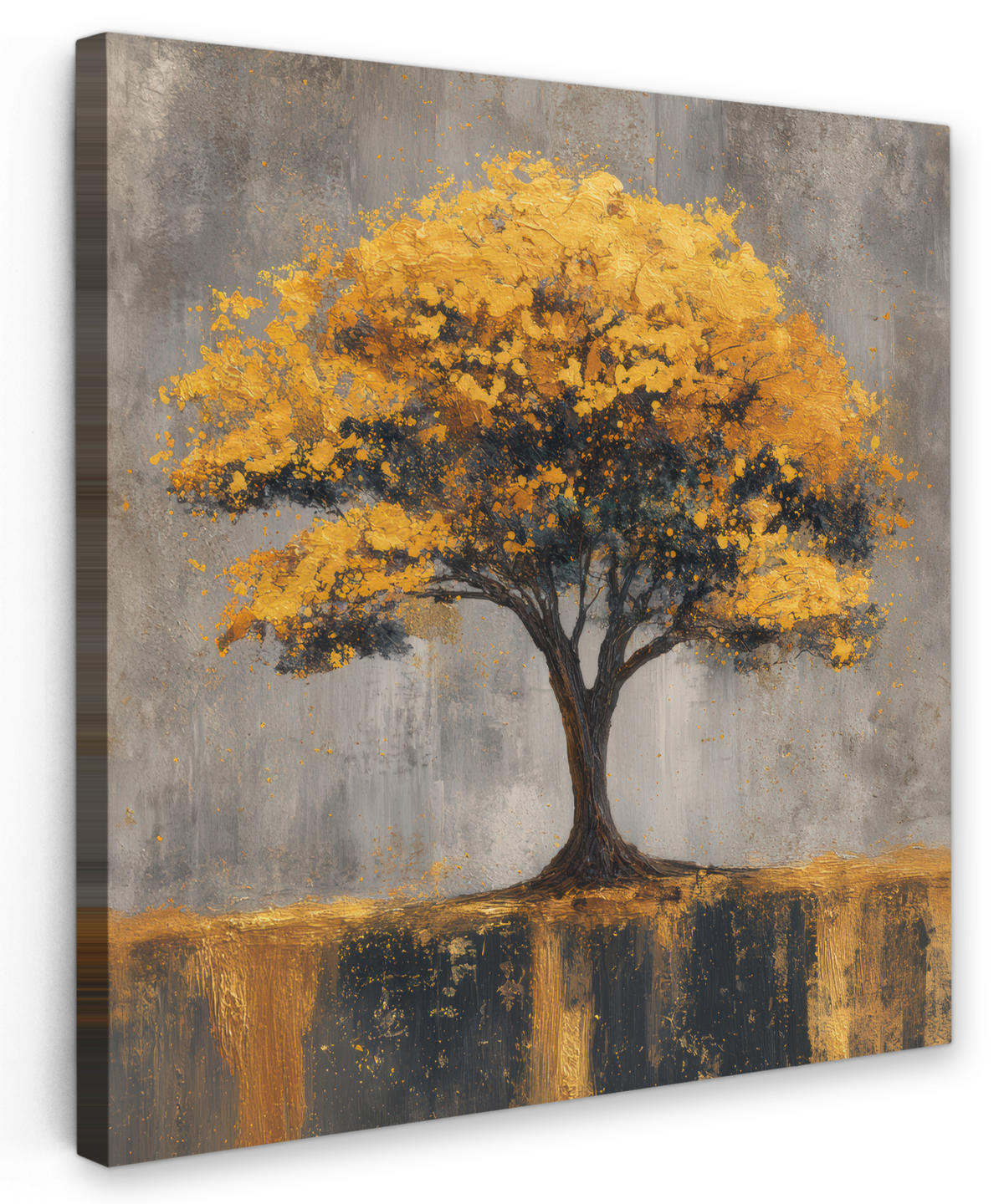 LEINWANDBILD Baum - Blätter - Gold - Abstrakt Deko Groß 90x90 cm - Grau, Textil (90/90cm) - MuchoWow