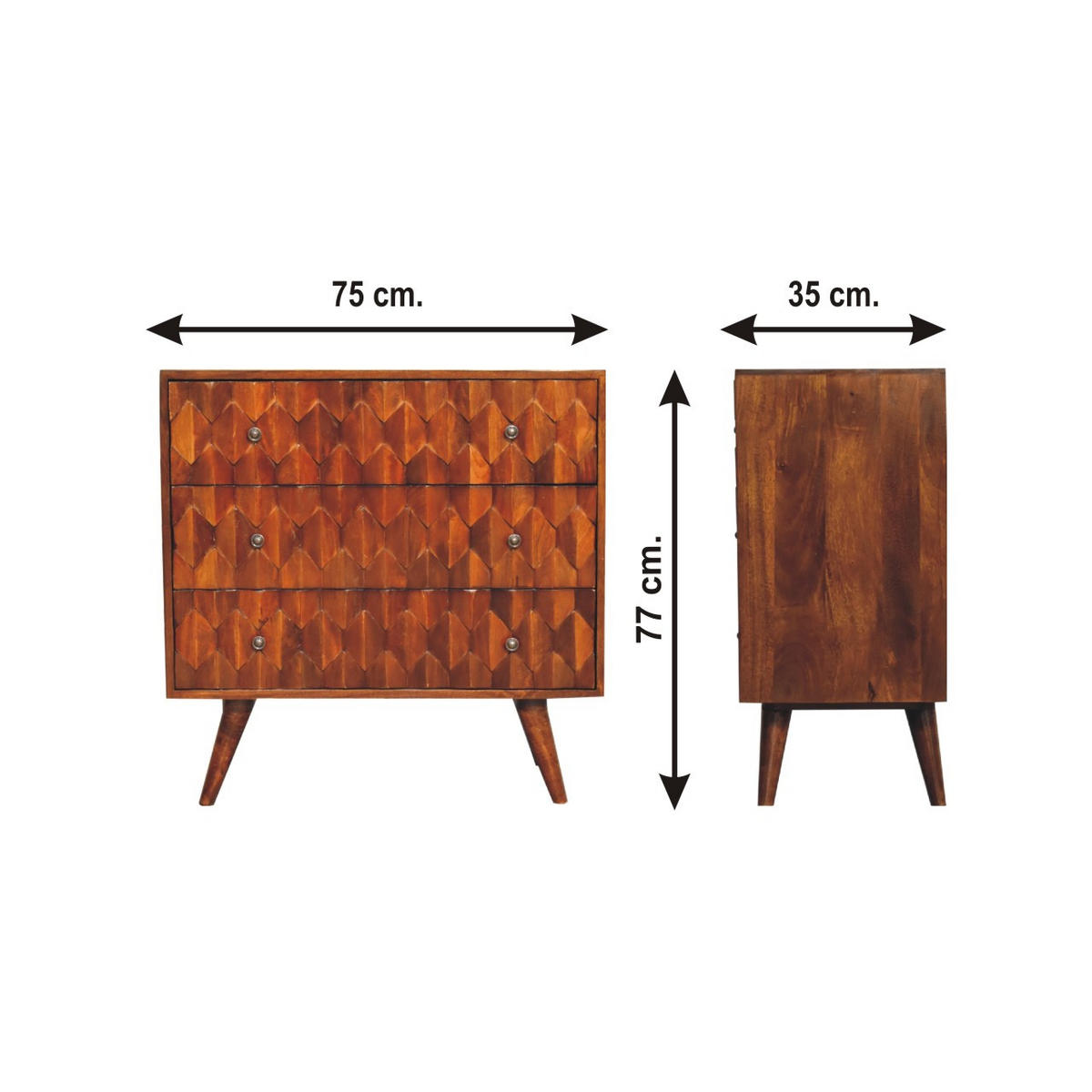KOMMODE aus Massivholz - Messingfarben/Braun, Holz/Metall (75/77/35cm) - Artisan Furniture