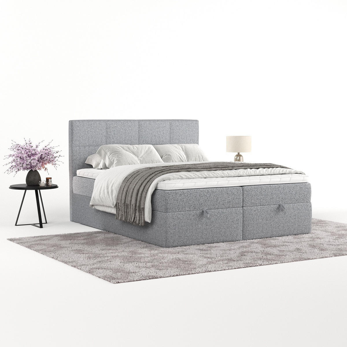 BOXBETT Velto 200/200 cm Grau im Riva Stoff - Schwarz/Grau, Holz/Holzwerkstoff (200/200cm) - AltaBeds