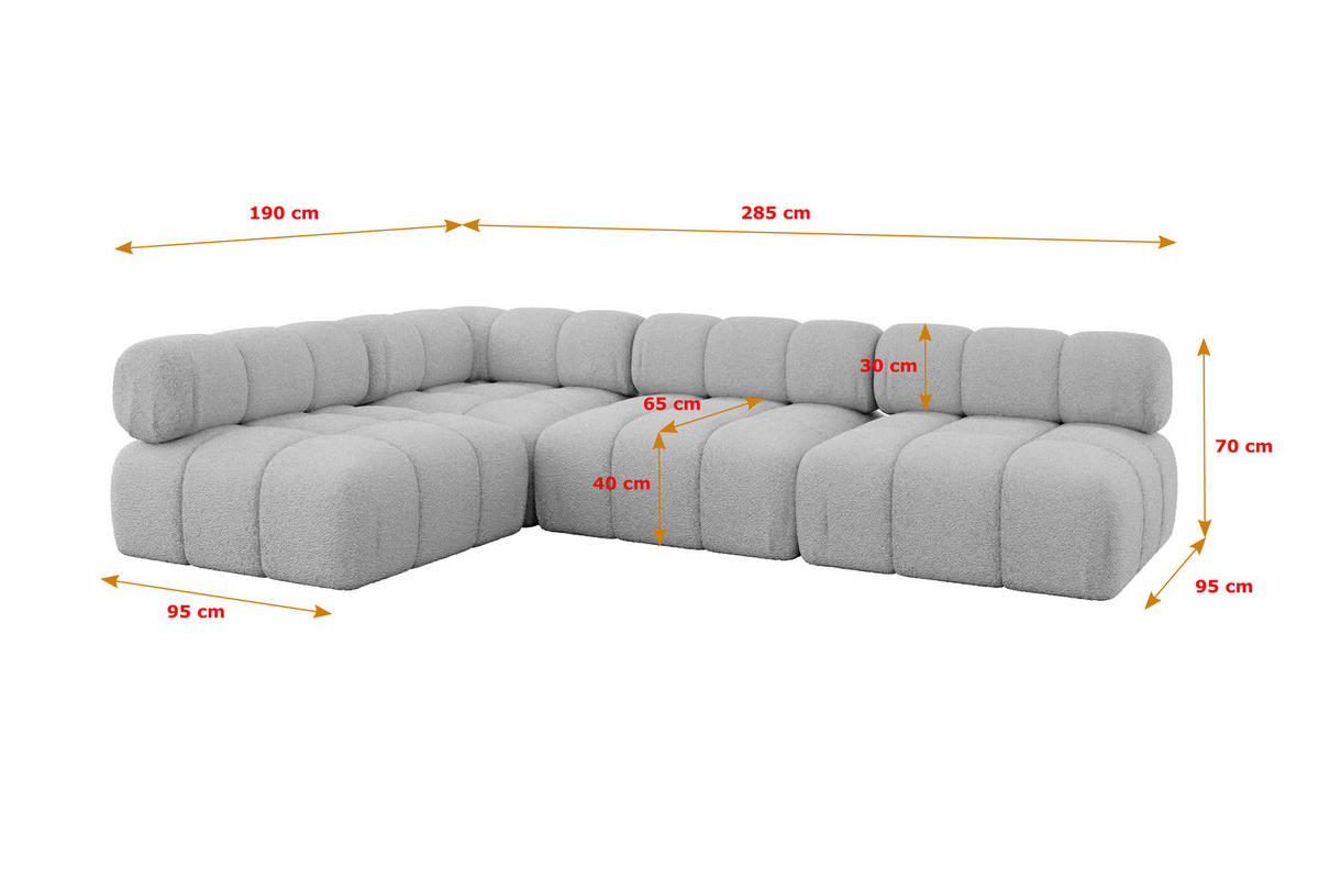 ECKSOFA modulares Sofa Samaro-L2 - 285x190x70 cm Hellgrau Bouclé - Hellgrau, Holzwerkstoff/Textil (285/190cm) - ALTDECOR