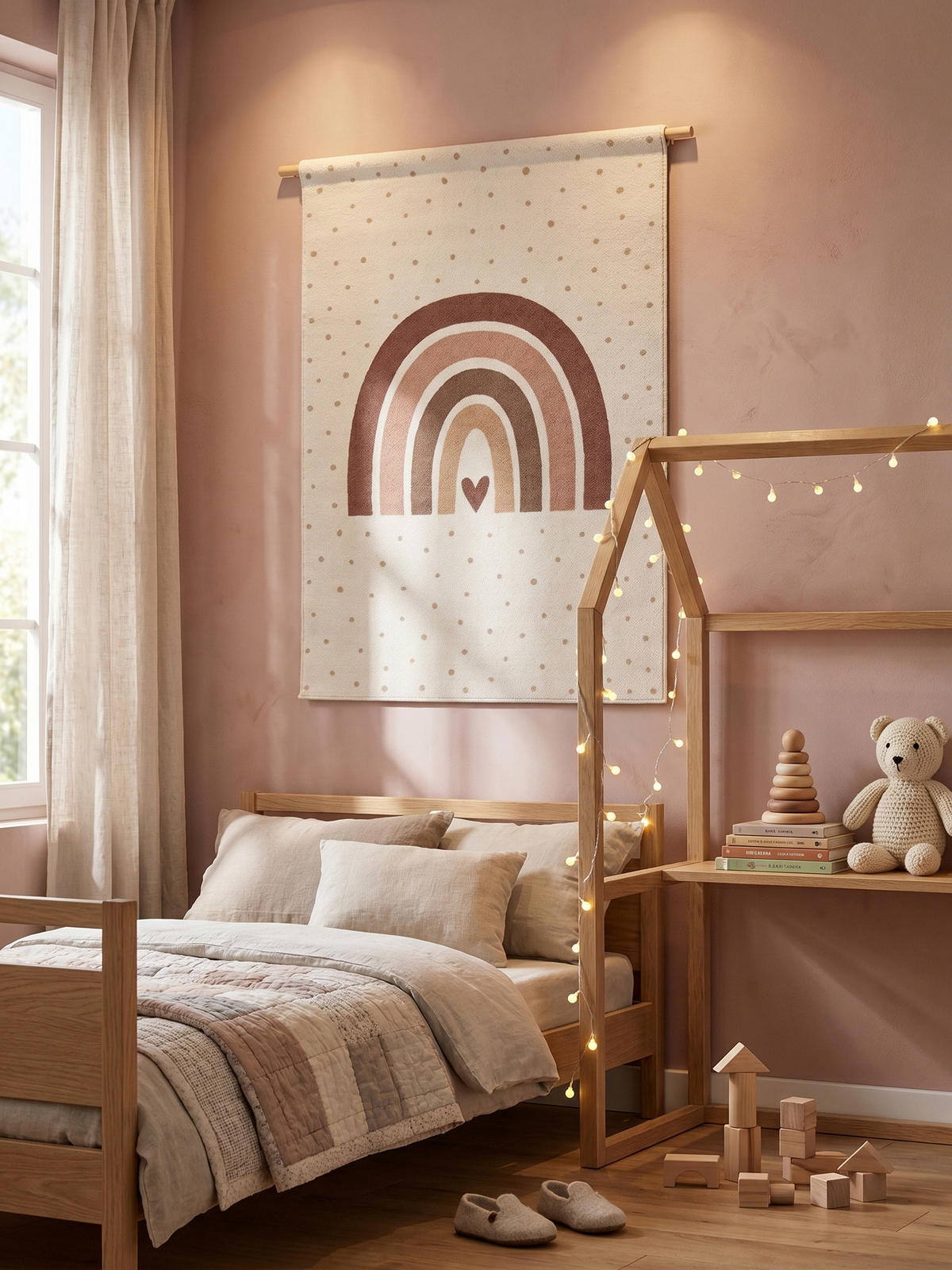 SPIELTEPPICH Waschbar TINO in Creme, mit Regenbogen- und Herz-Motiv, 160 x 230 cm - Beige, Textil (230/160cm) - KADIMA DESIGN