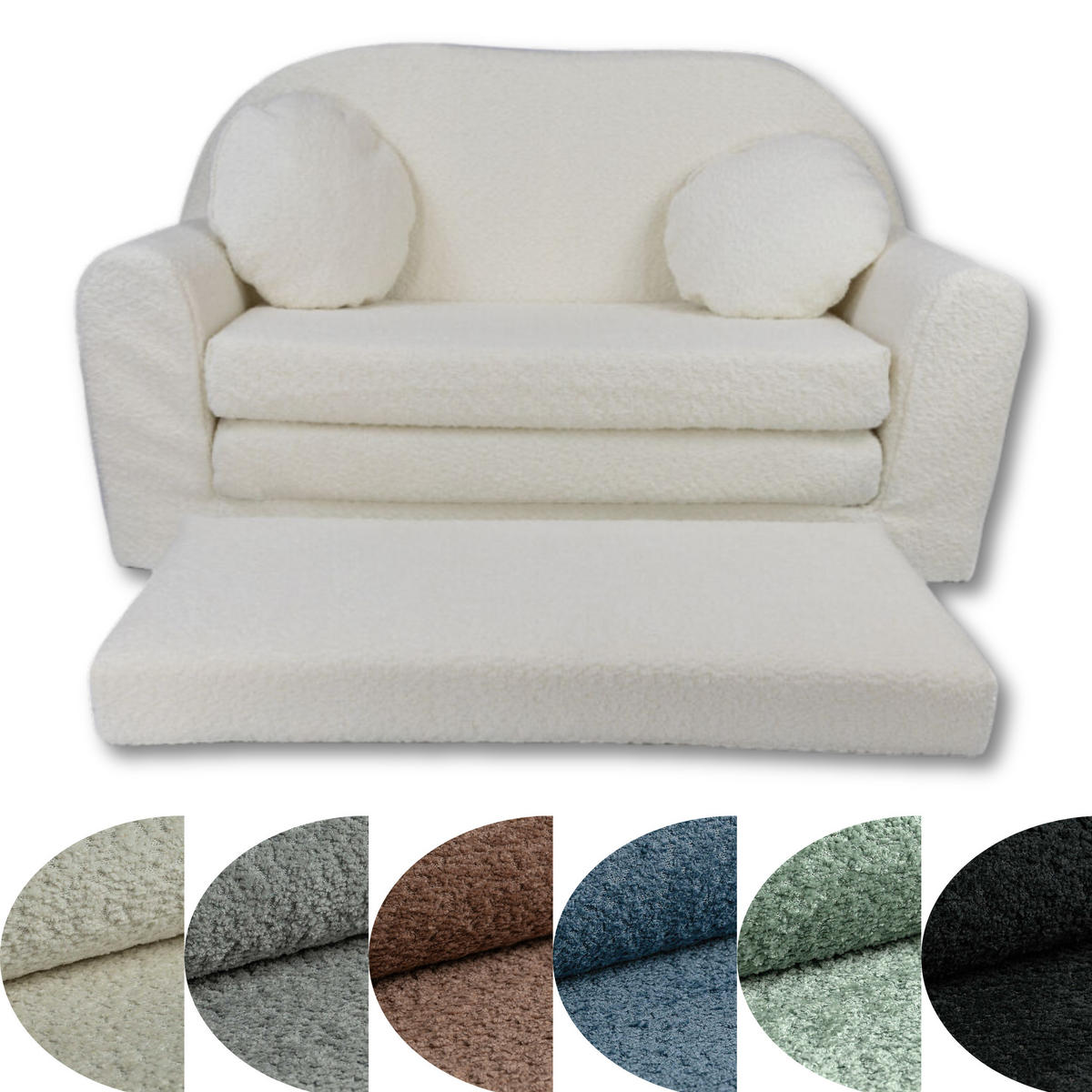 SOFA David - Ausklappbares Kindersofa aus Teddystoff mit Verlängerung - in Schwarz - Schwarz, Textil (100/60/50cm) - Fortisline