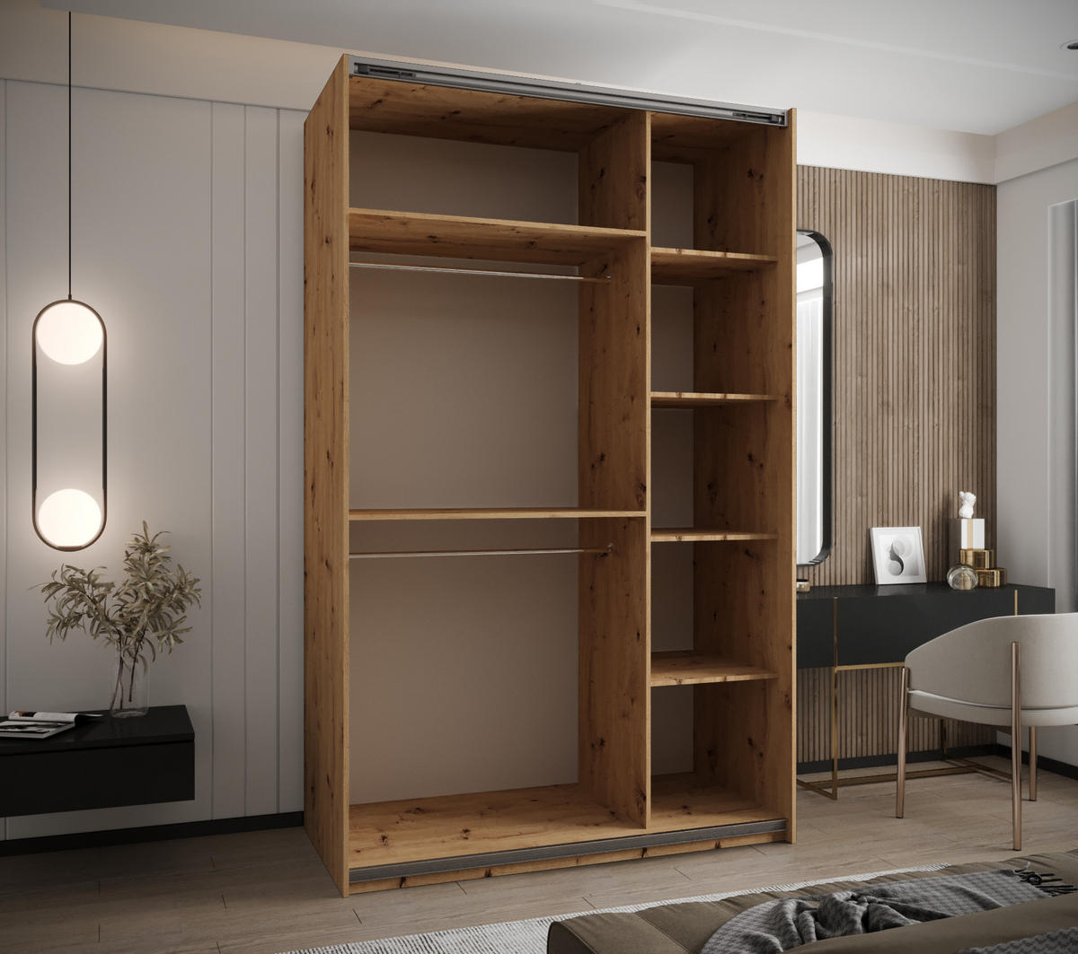 SCHWEBETÜRENSCHRANK 245,5/150/64 2-türig - Silberfarben/Schwarz, Holz/Metall (150/245/64cm) - Abiks Möbel