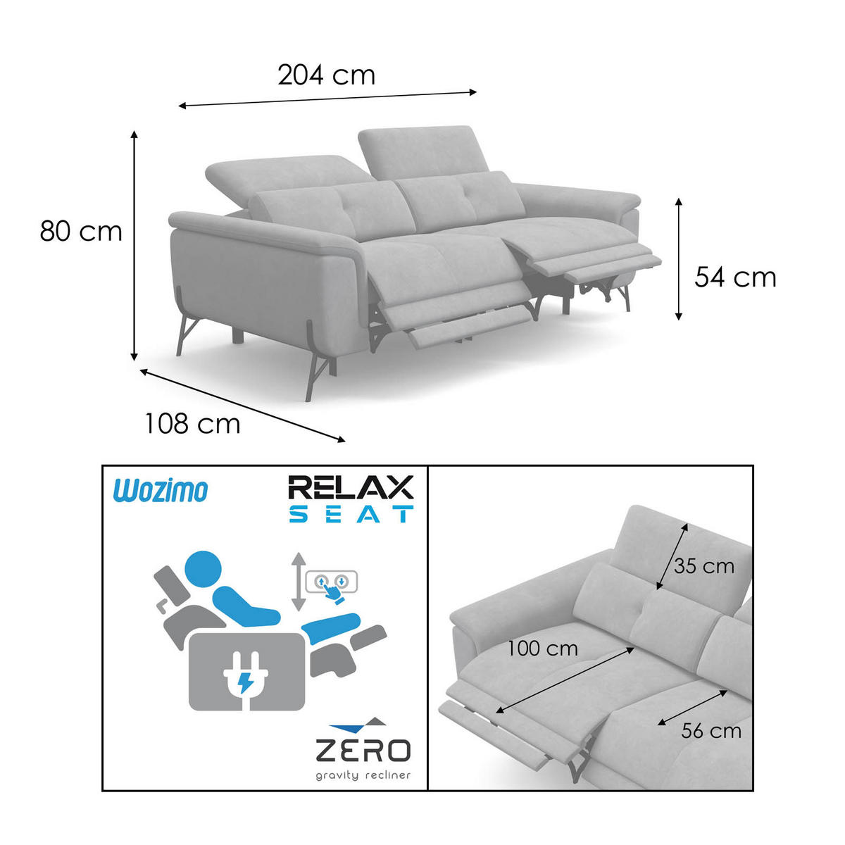SOFA RELAX AVENA 3-Sitzer, brauner Veloursstoff - Schwarz/Braun, Holz/Textil (204/80/108cm) - Wozimo