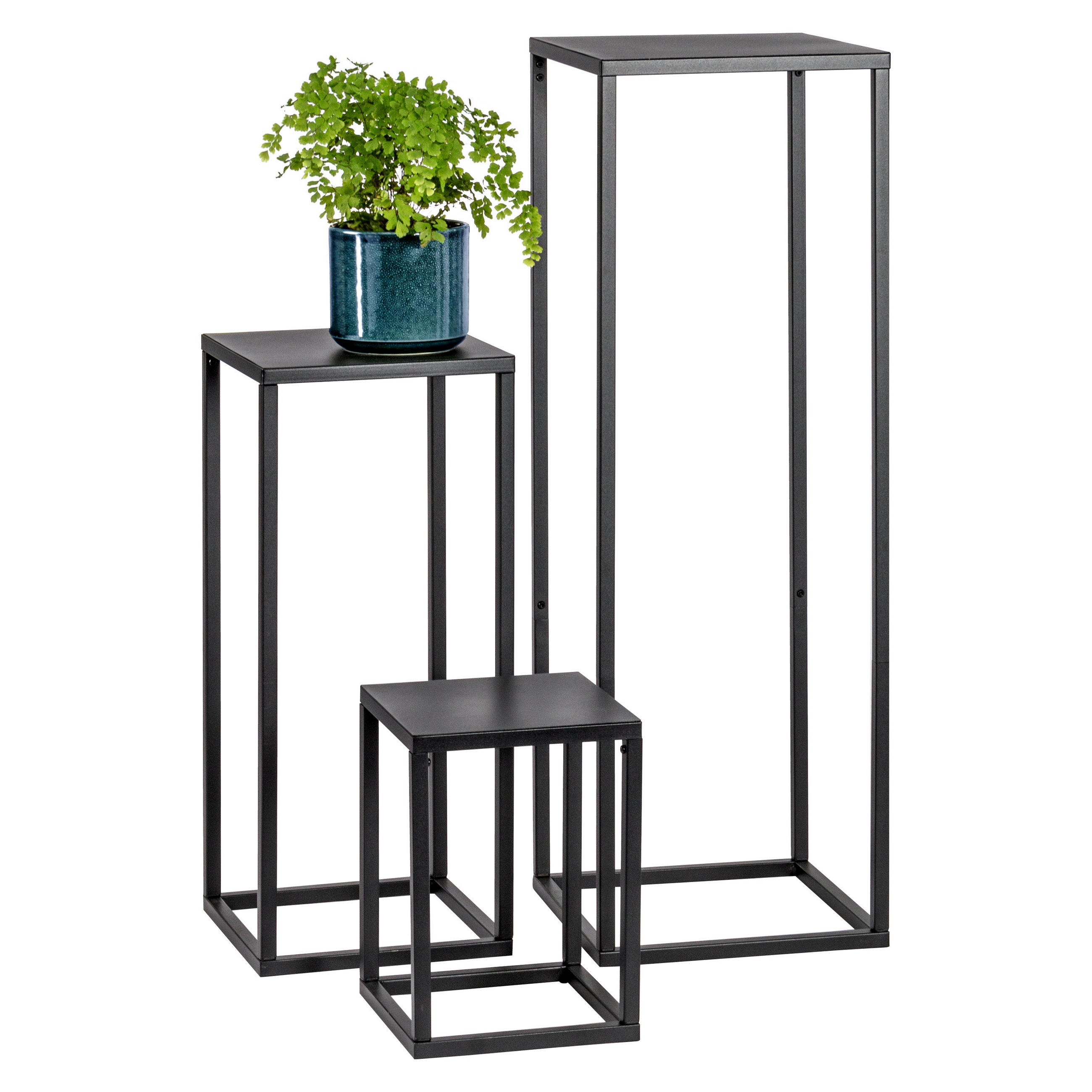 BLUMENHOCKER (3er Set), Metall, schwarz - Schwarz, Metall (30/30/90cm) - bremermann