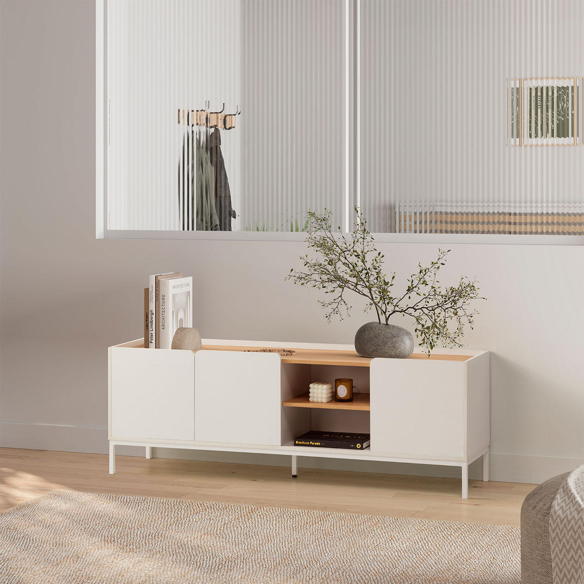 TV-ELEMENT Curva 3 türen Weiß - Weiß, Holzwerkstoff (160/55/40cm) - VS Venta-stock